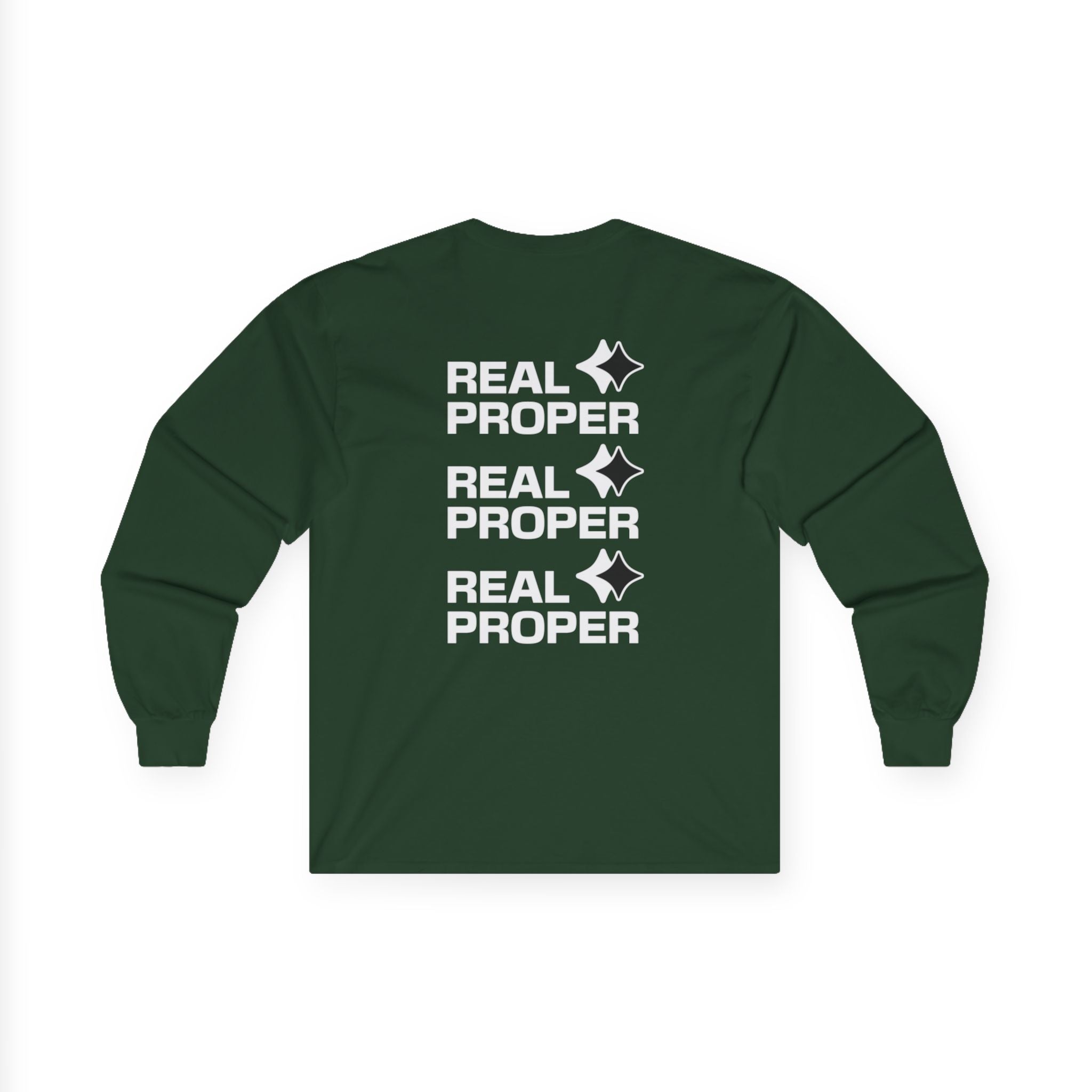 Long Sleeve Tee — "Real Proper" Minimal Graphic Cotton Shirt
