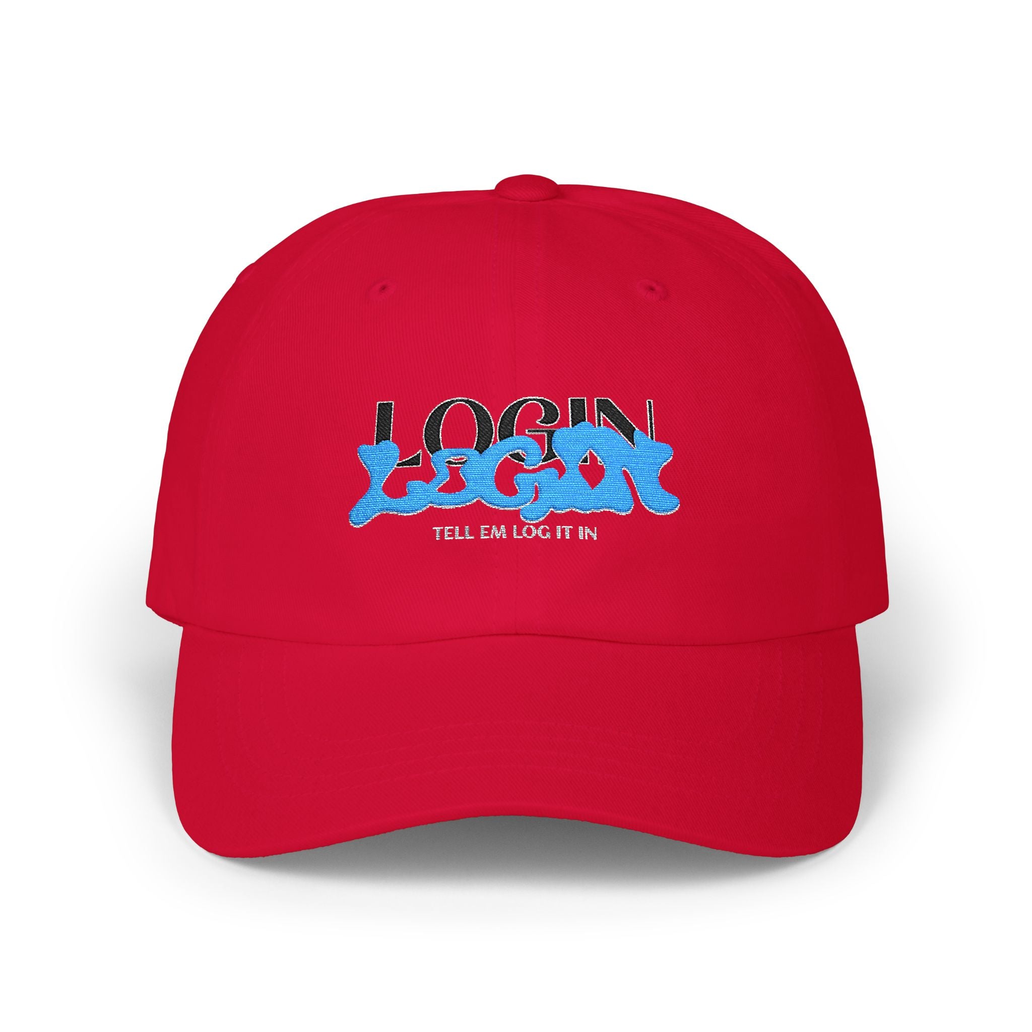 Classic Cap — "LOGIN" Blue Graffiti Embroidered Hat