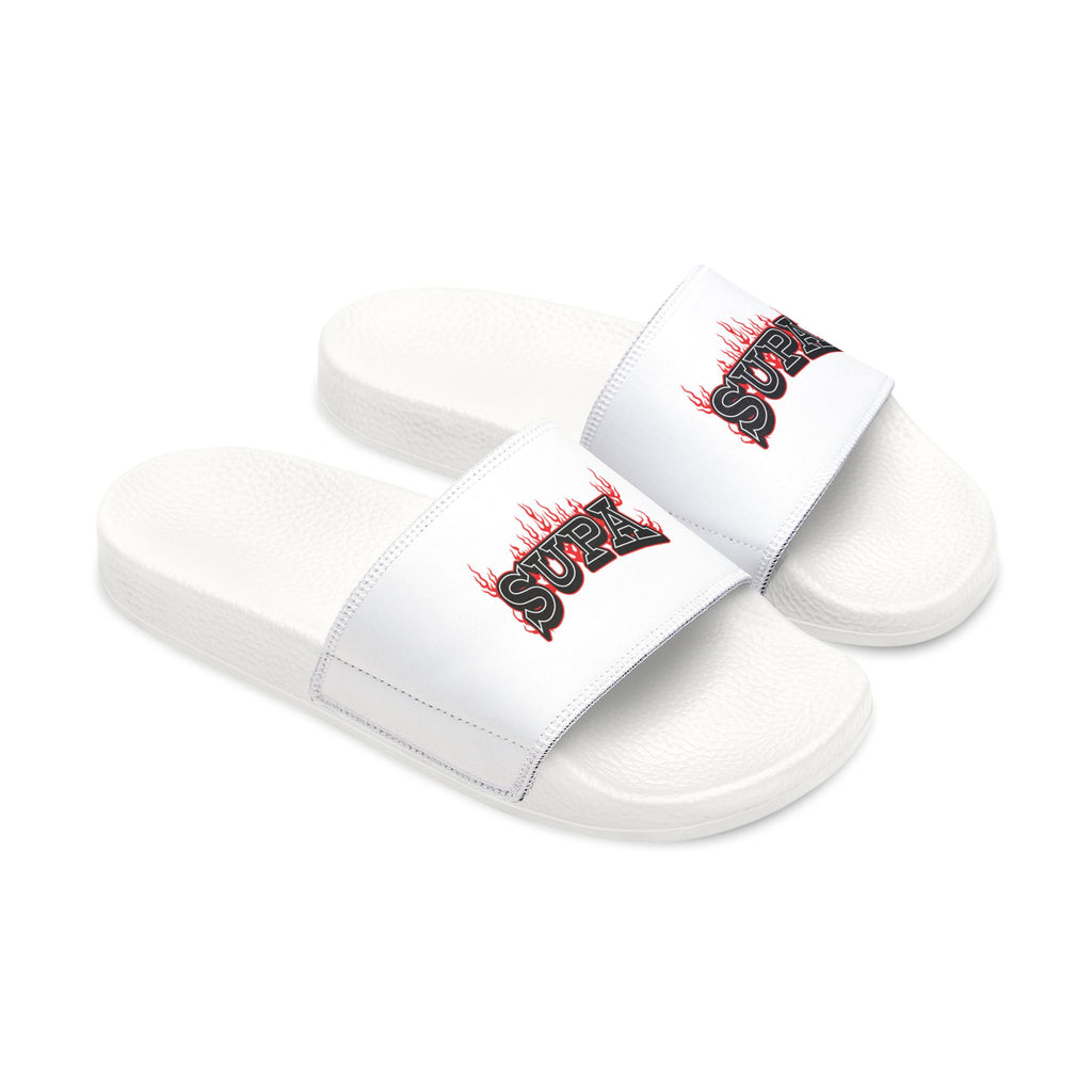 Men's Slide Sandals — White Removable Strap Slides Supa Supa Print