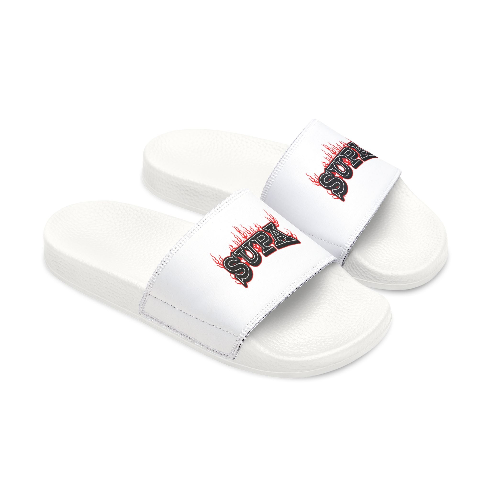 Men's Slide Sandals — White Removable Strap Slides Supa Supa Print