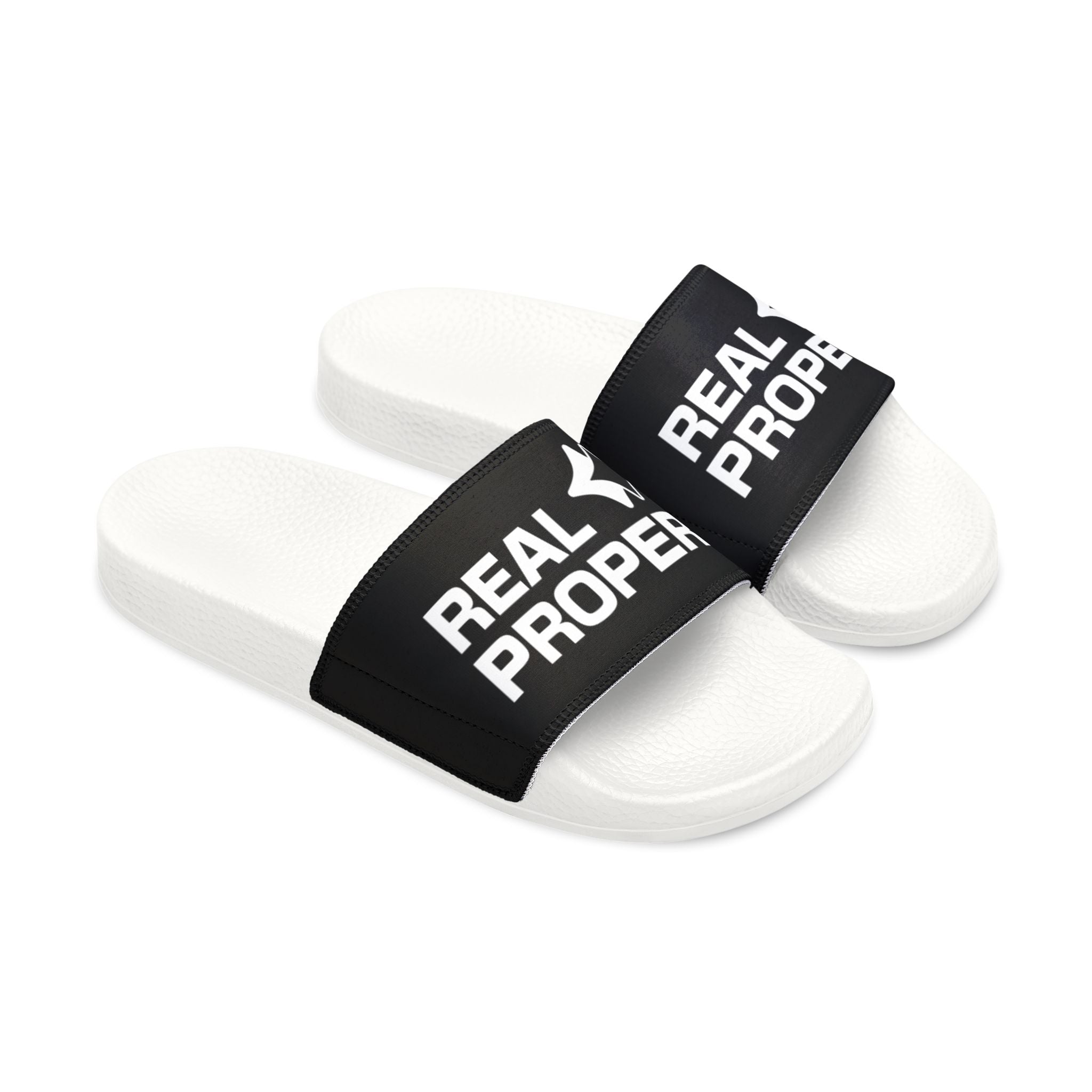 Women's Removable-Strap Slide Sandals — "Real Proper" Black Pool & Casual Beach Slides