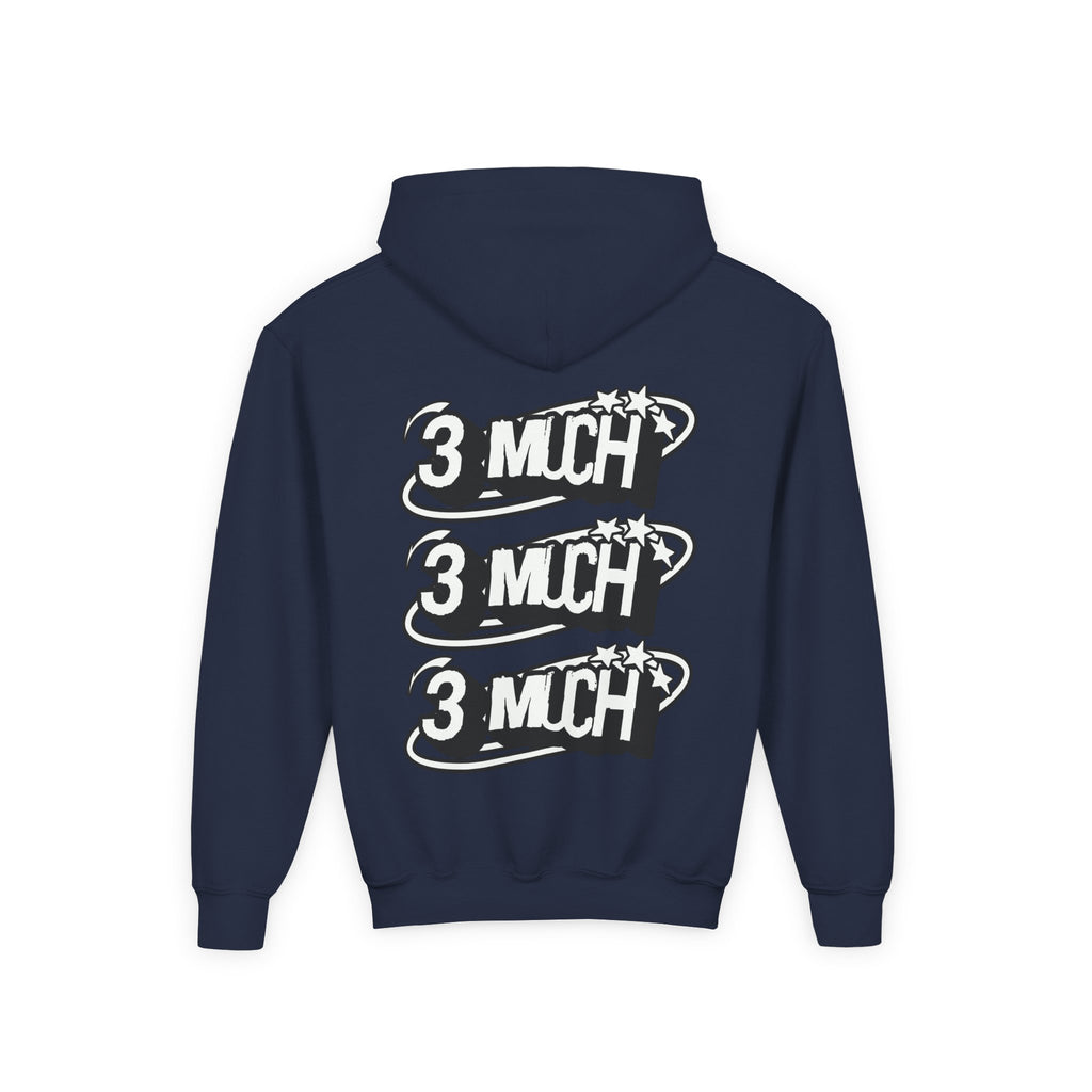 Youth Hoodie — Retro '3 MUCH'Style Graphic Pullover