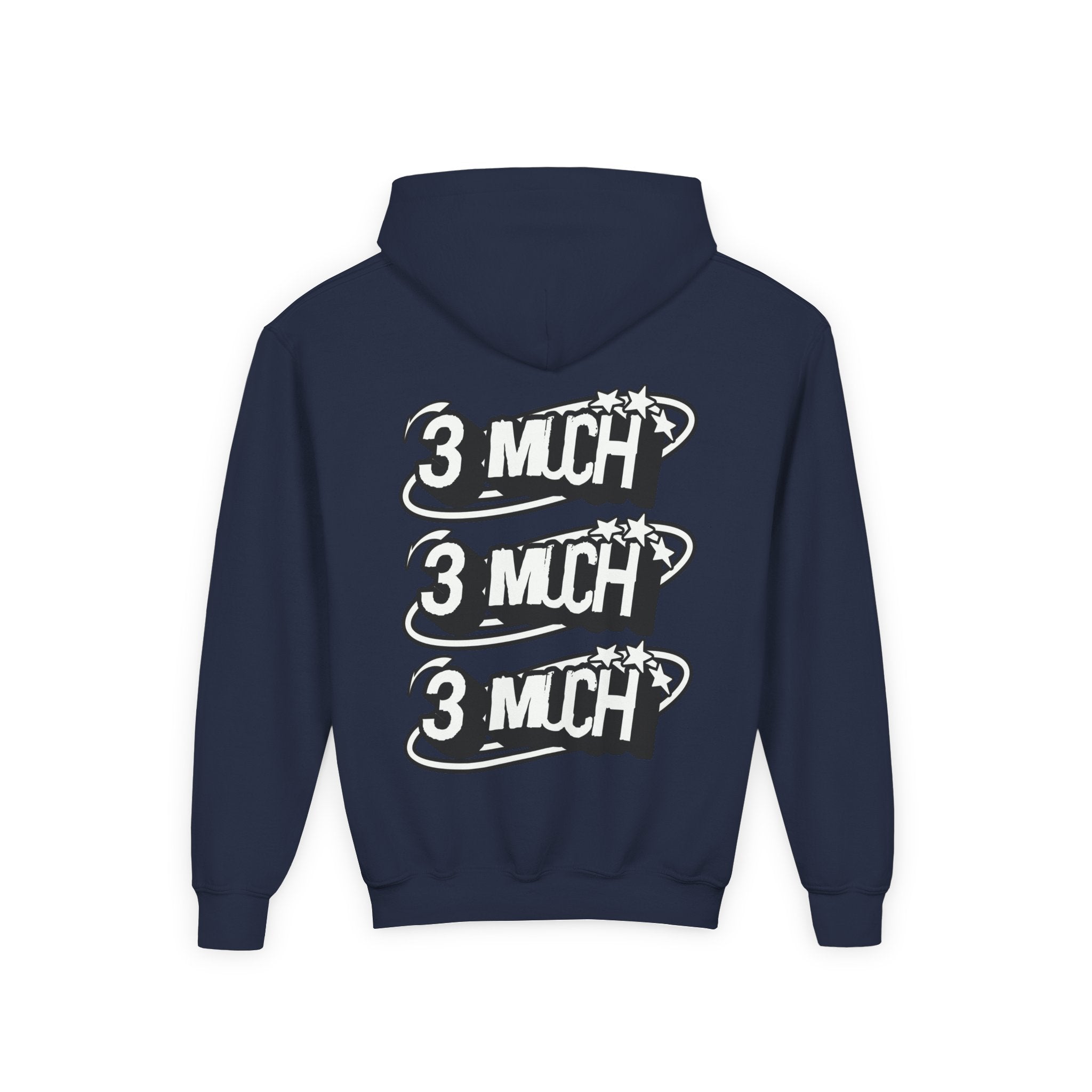 Youth Hoodie — Retro '3 MUCH'Style Graphic Pullover