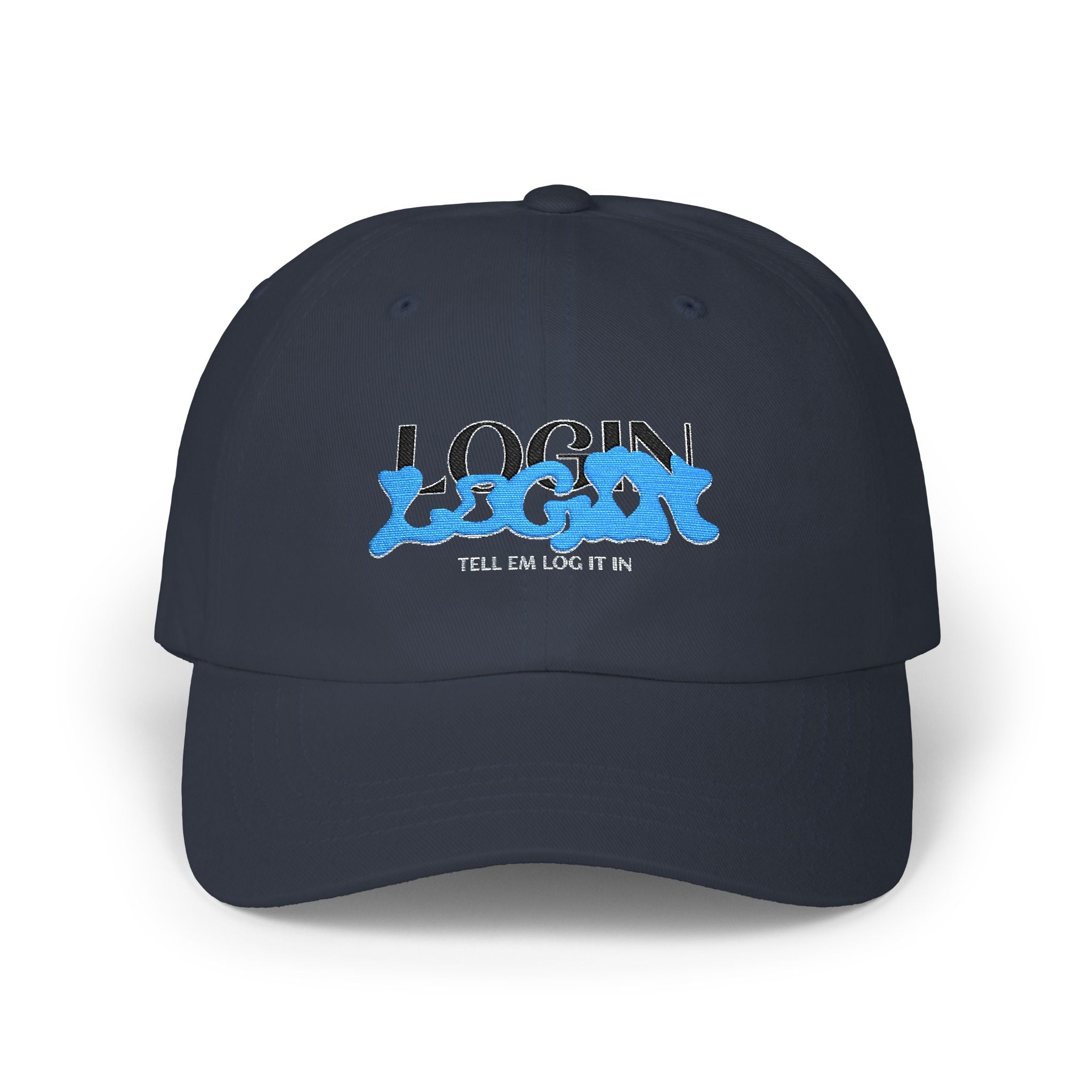 Classic Cap — "LOGIN" Blue Graffiti Embroidered Hat