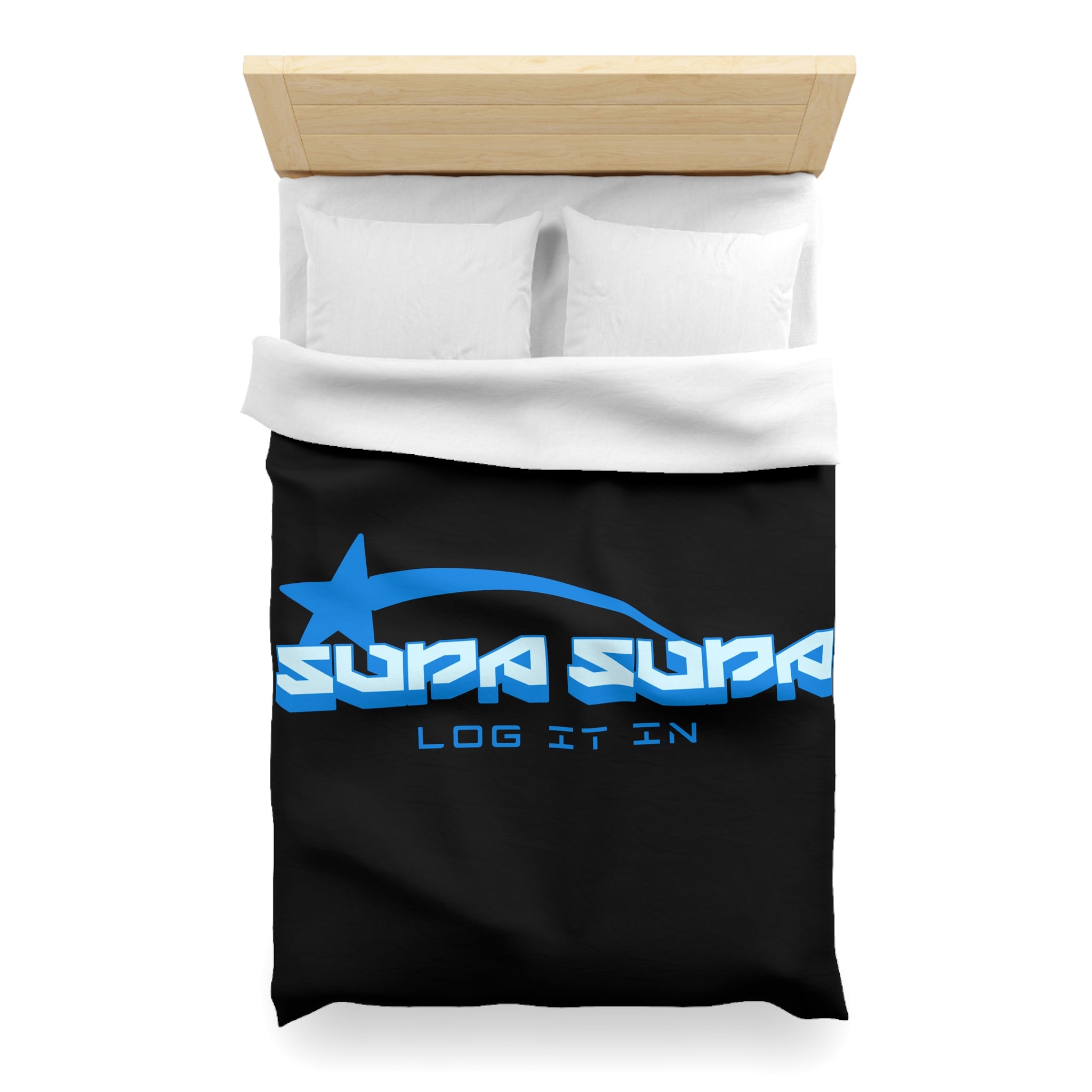 Duvet Cover — Black 'Supa Supa Log It In' Graphic Microfiber Bedding