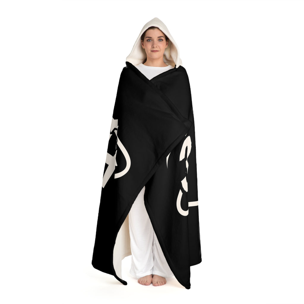 "3 Much" Hooded Sherpa Blanket – Cozy Black & Cream Fleece Throw with Hood