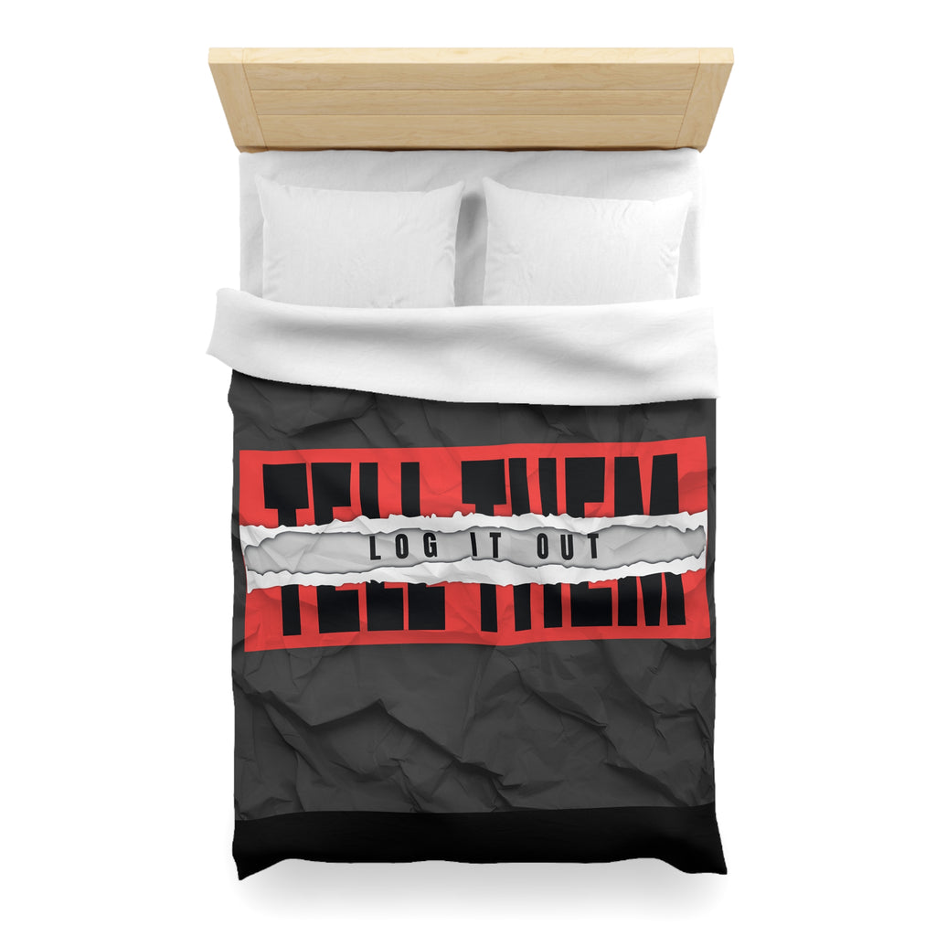 Duvet Cover — Bold 'Log It Out' Graphic Microfiber Duvet (Crinkled Black & Red)