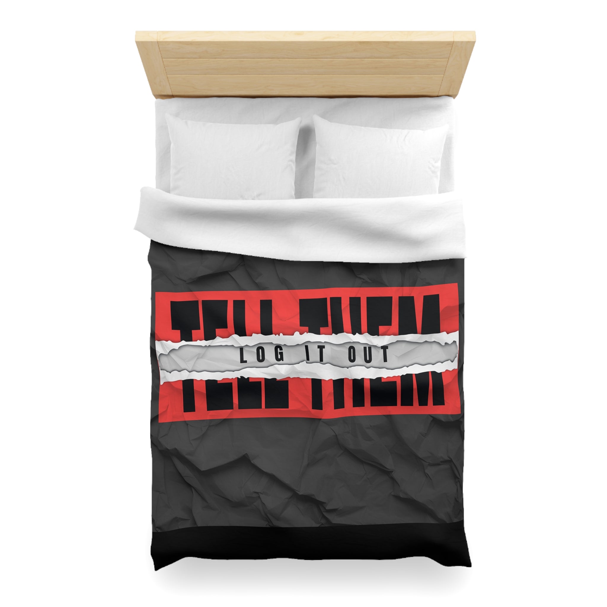 Duvet Cover — Bold 'Log It Out' Graphic Microfiber Duvet (Crinkled Black & Red)