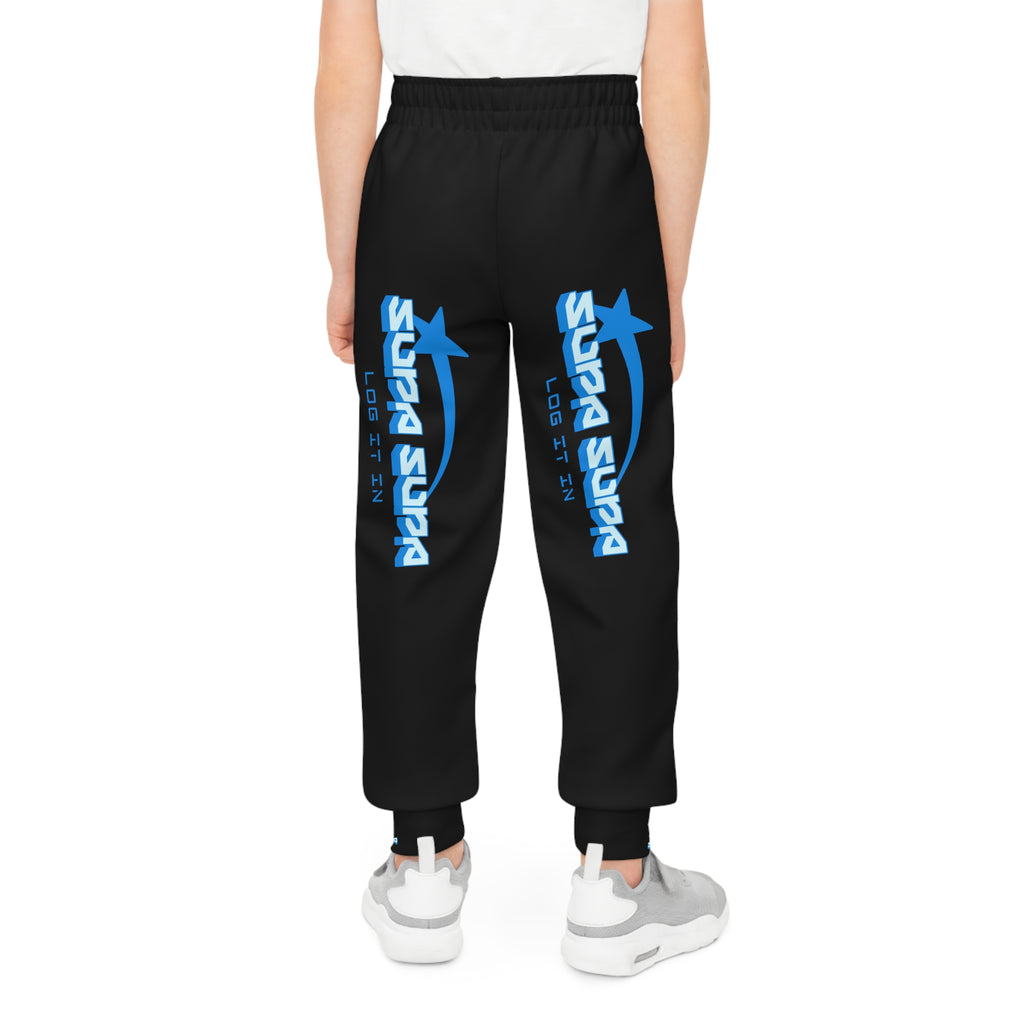Youth Joggers - Blue Retro 'SUPA SUPA' Logo Streetwear Sweatpants