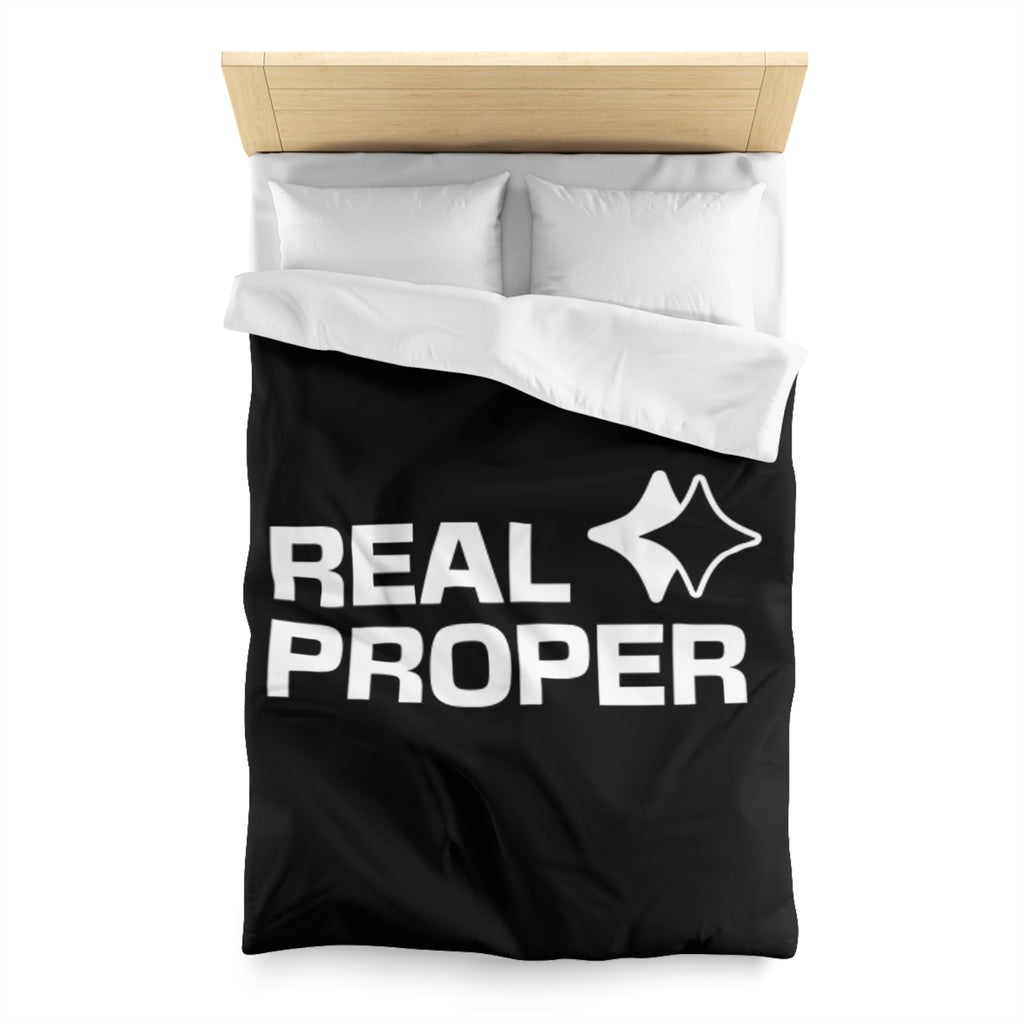 Duvet Cover — "REAL PROPER" Bold Text Black Microfiber Duvet