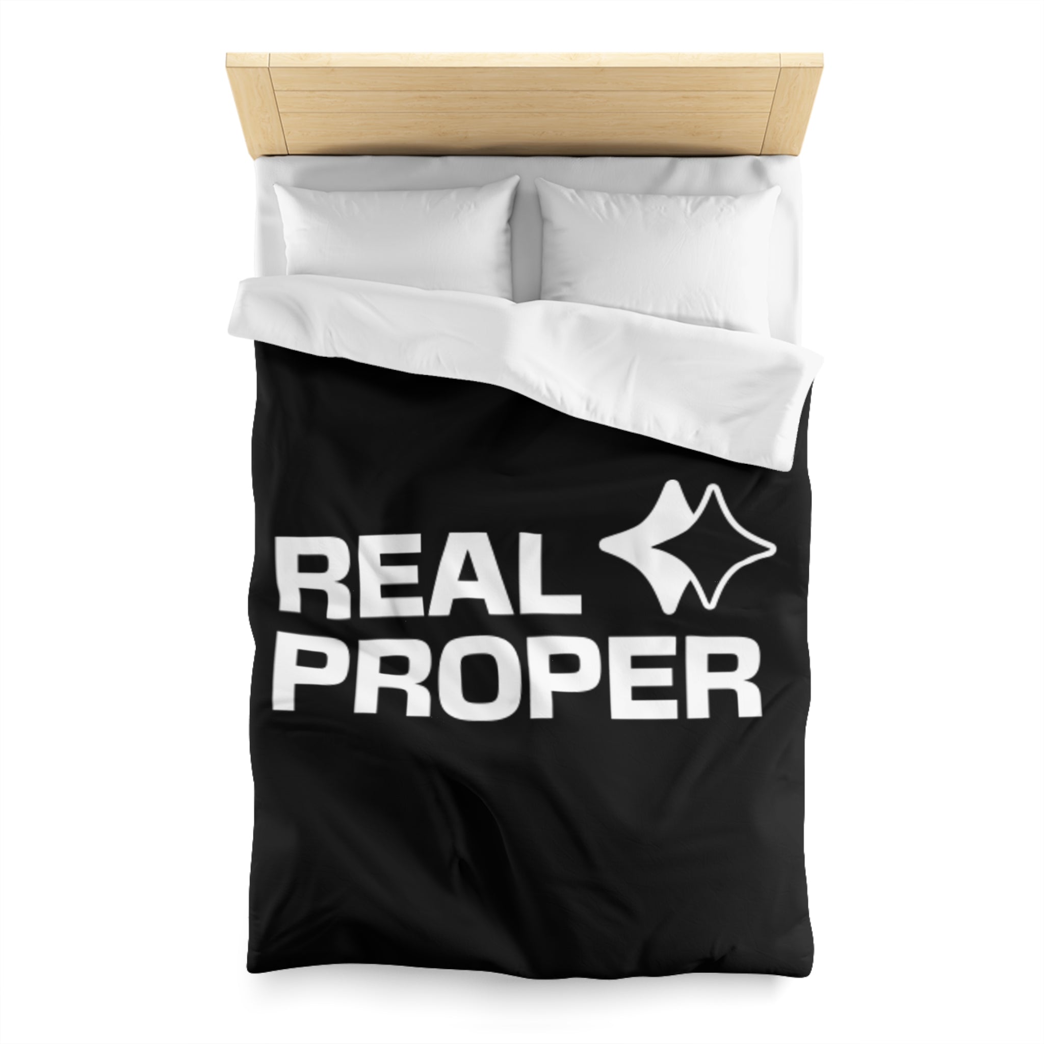 Duvet Cover — "REAL PROPER" Bold Text Black Microfiber Duvet