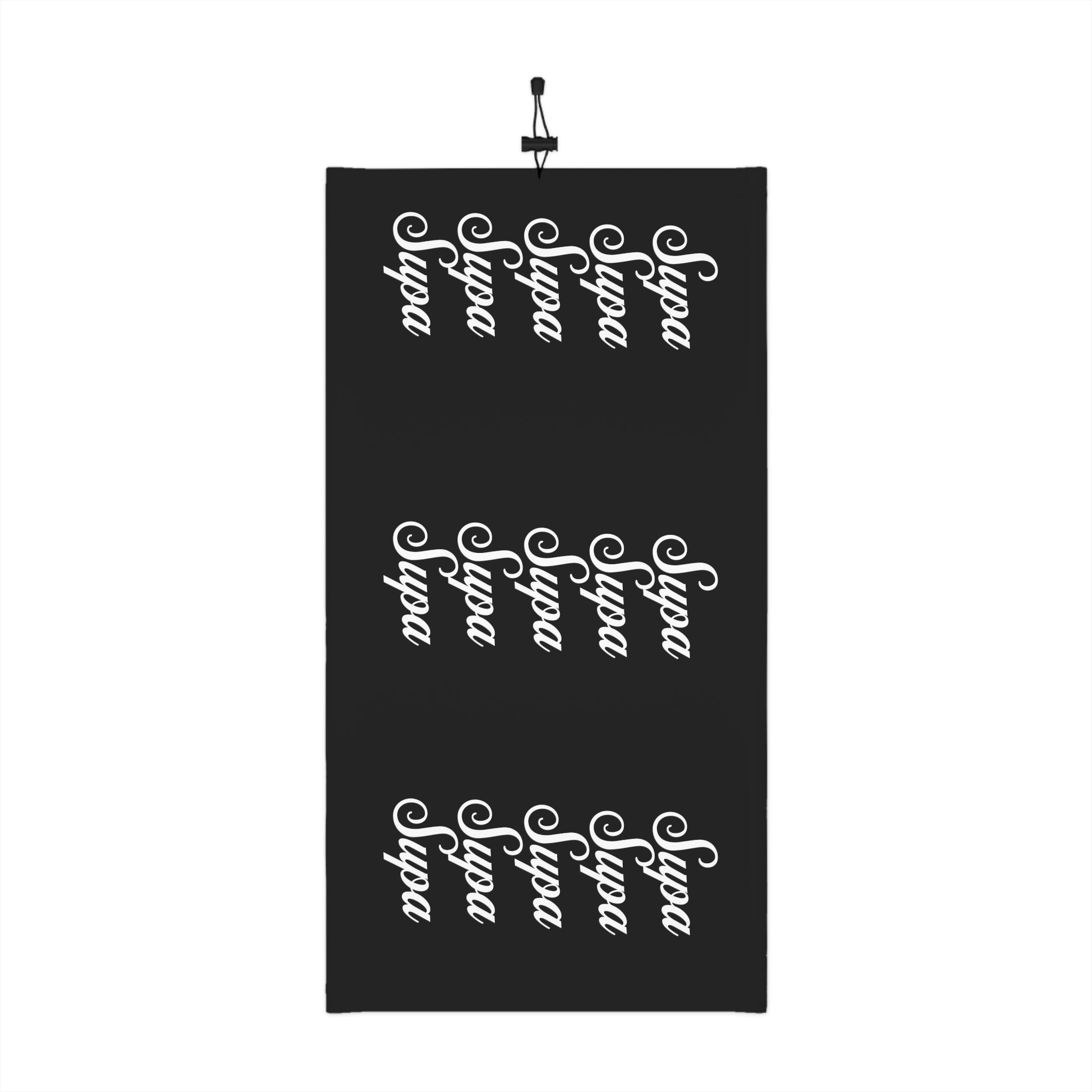 Neck Gaiter — Black "Supa" Repeat Logo Winter Face Mask with Drawstring