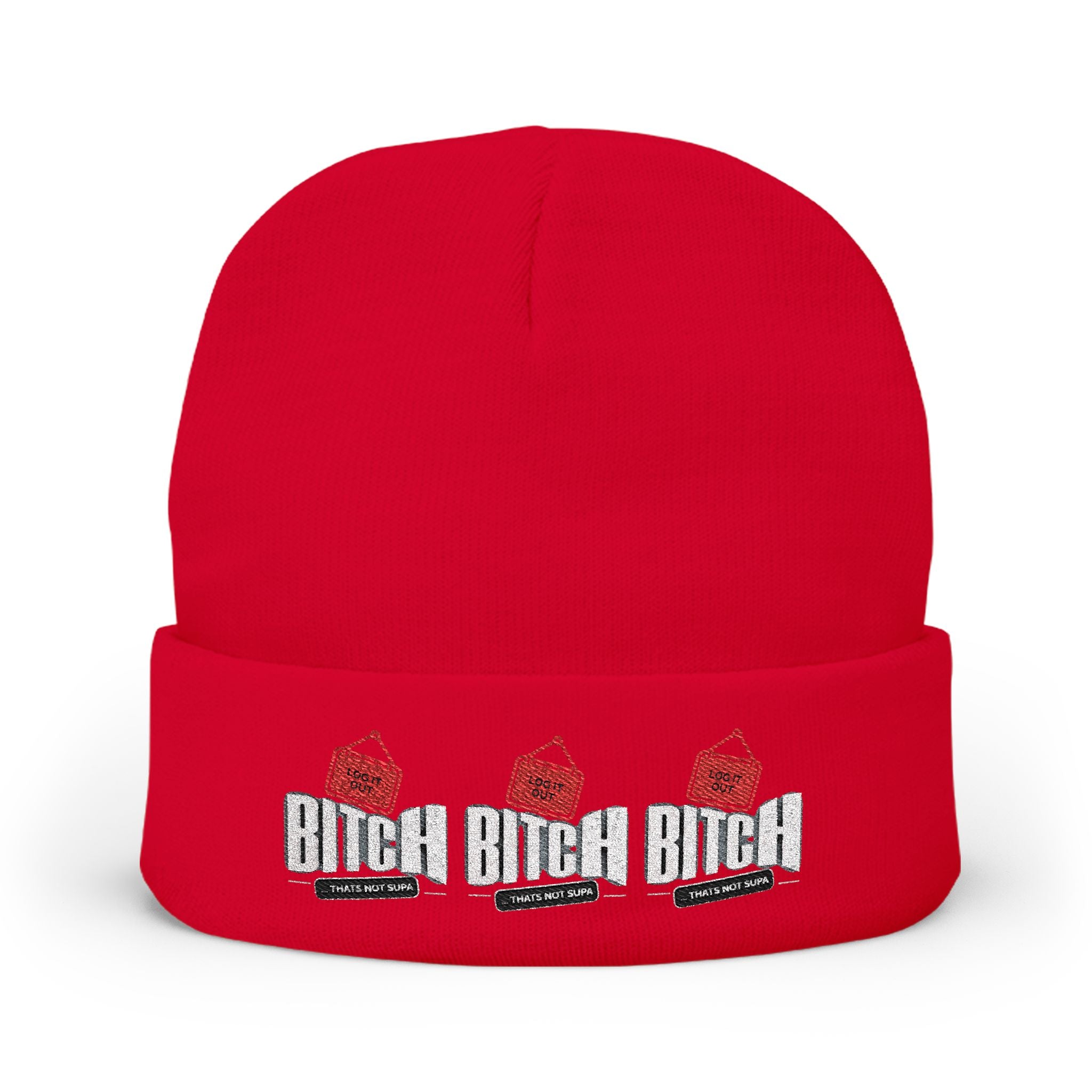 Embroidered 'LOG OUT' Knit Beanie — Gnome Humor Winter Hat