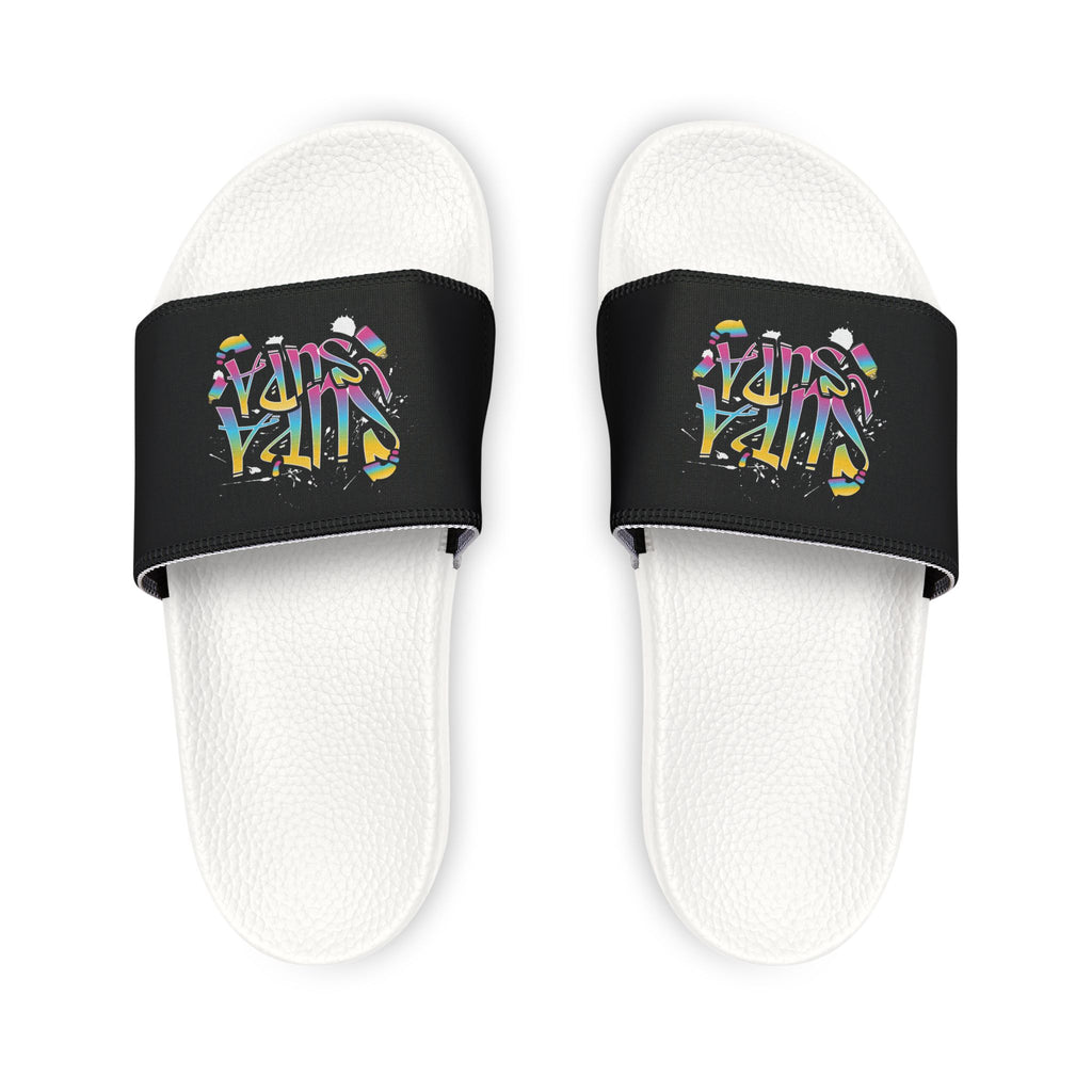 Women’s Slide Sandals with Colorful"SUPA" Graffiti Strap — Removable-Strip Design