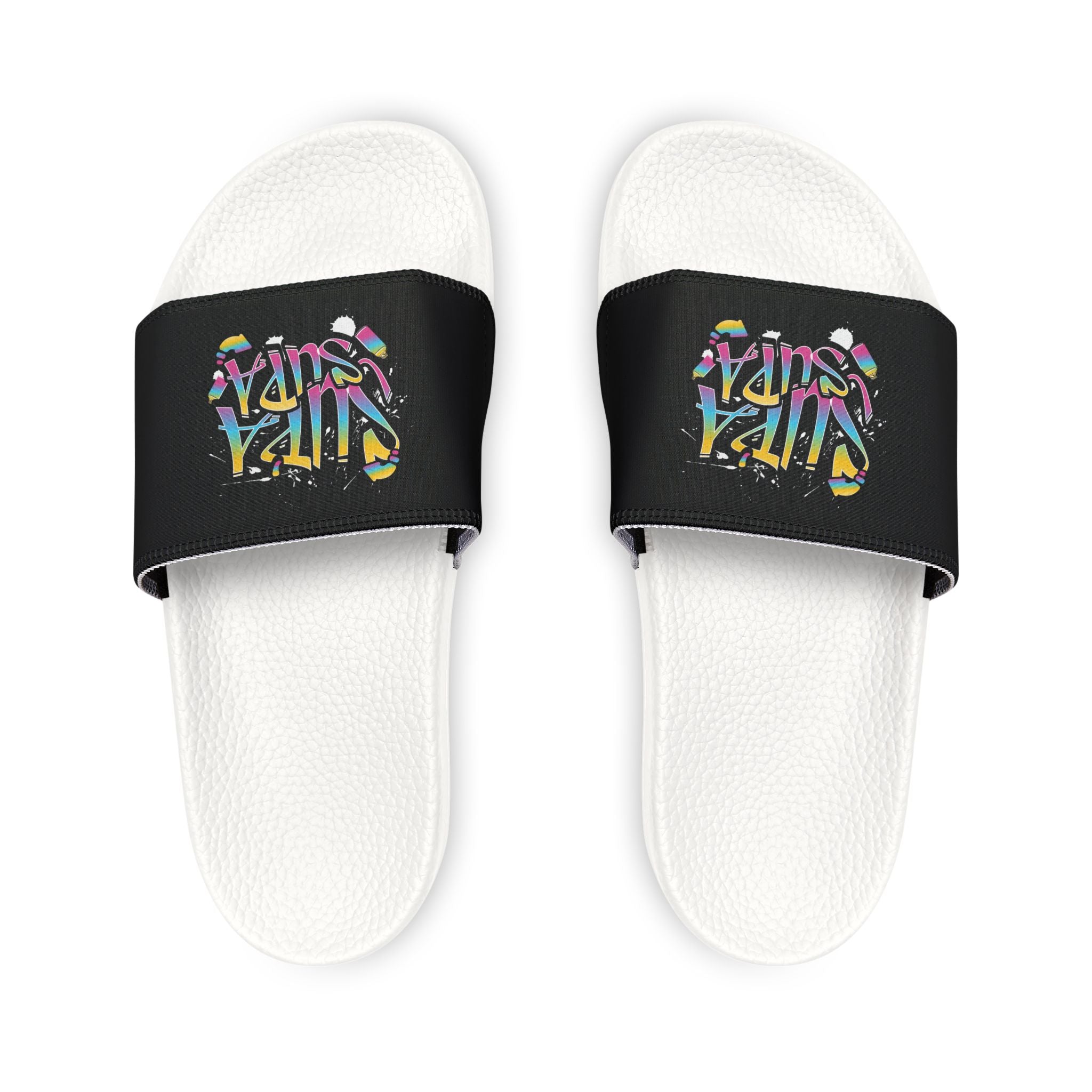 Women’s Slide Sandals with Colorful"SUPA" Graffiti Strap — Removable-Strip Design