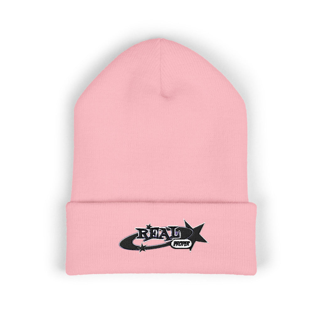 Embroidered 'Real Properl' Star Cuffed Beanie — Classic Winter Knit Hat