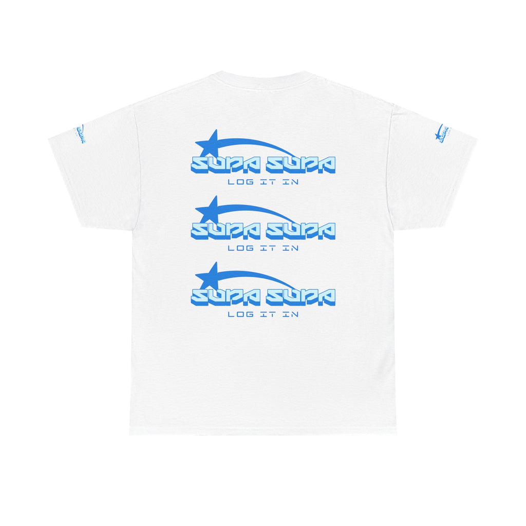 Supa Supa Retro Logo Tee — Blue Graphic Cotton T-Shirt