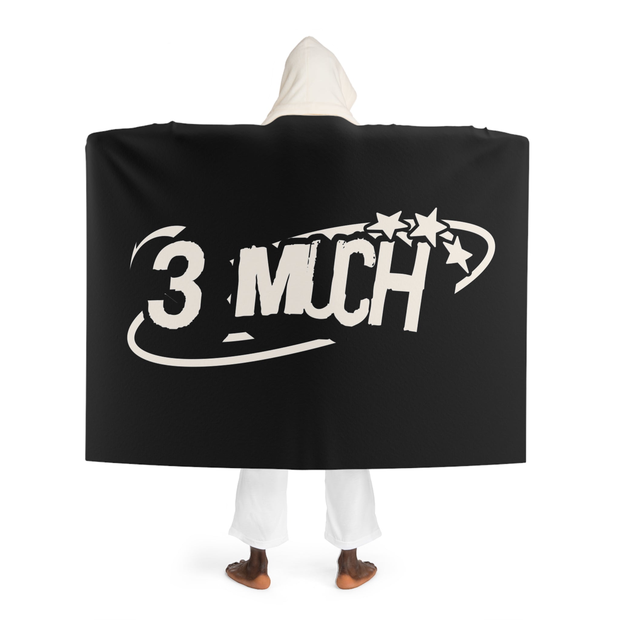"3 Much" Hooded Sherpa Blanket – Cozy Black & Cream Fleece Throw with Hood