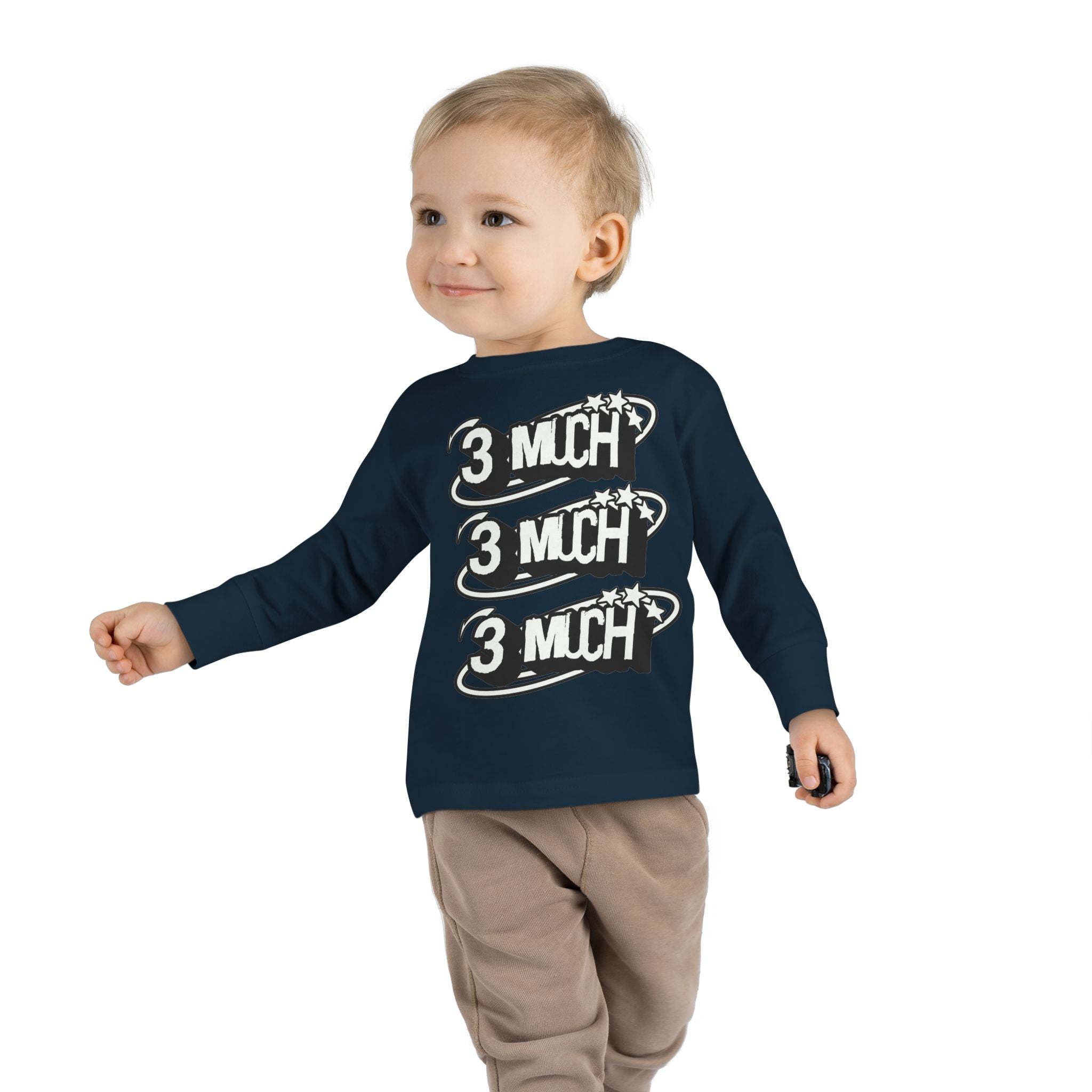 Toddler Long Sleeve Tee — '3 Much' Stack Graphic Kids Shirt