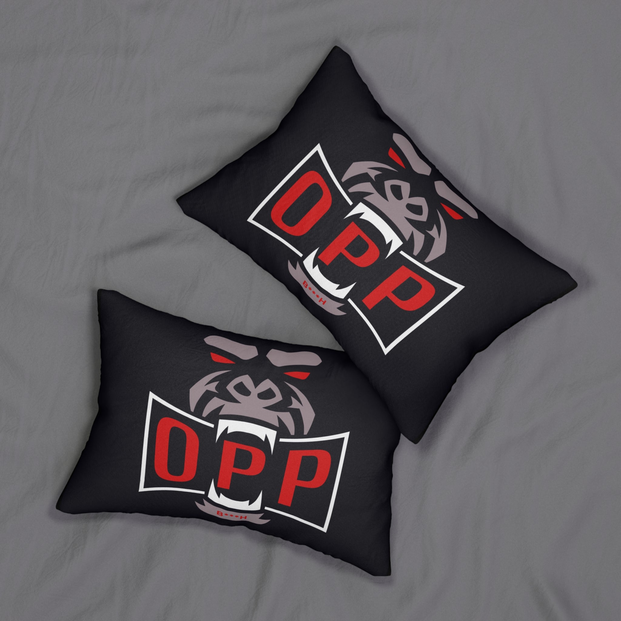 Gorilla OPP Logo Lumbar Pillow — Black Red Graphic Accent Pillow