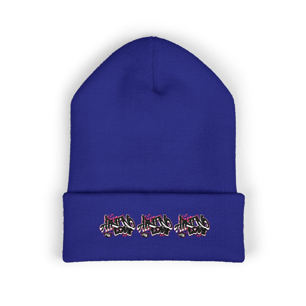 Embroidered Floral Beanie — "NO LOVE" Cuffed Knit Hat
