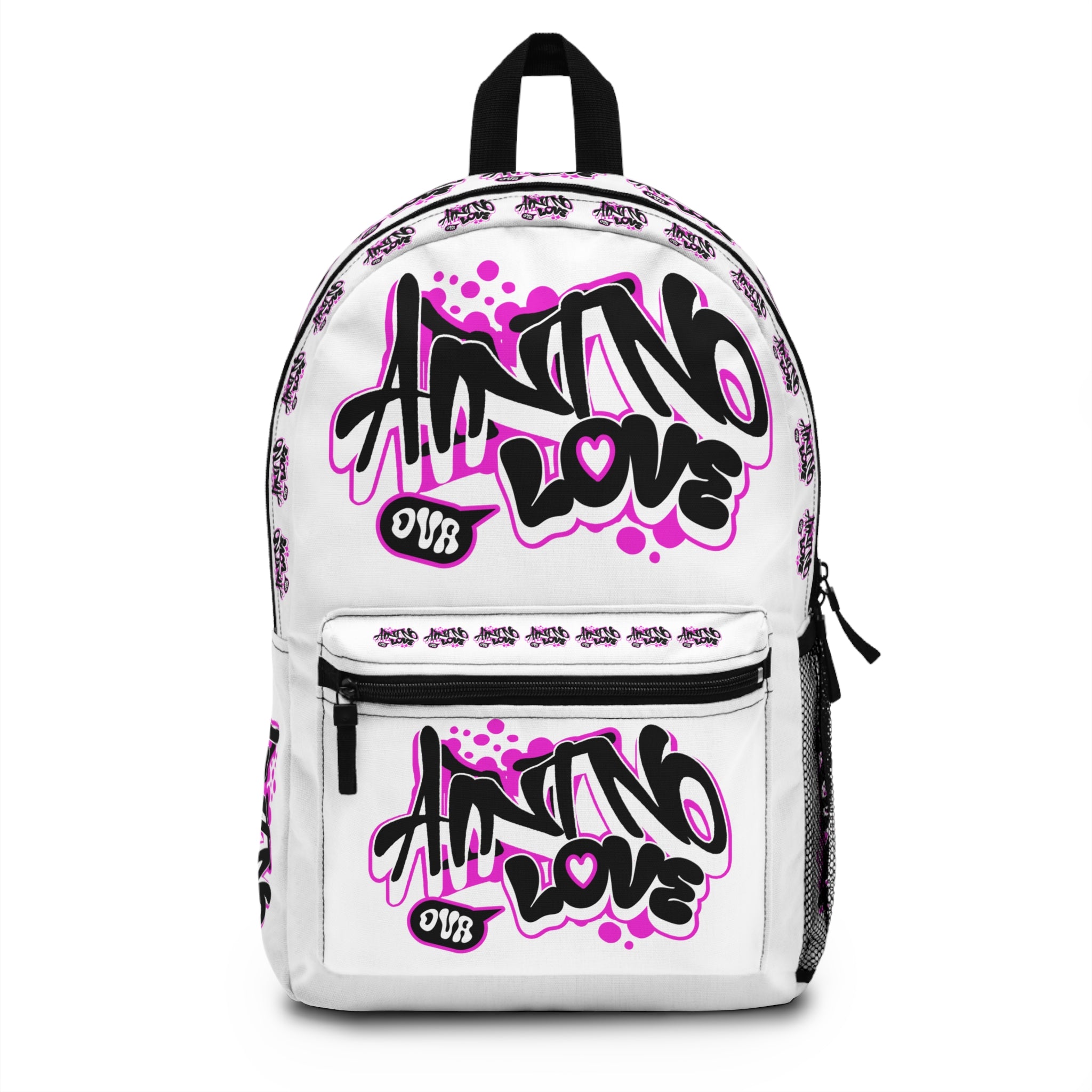 Graffiti 'NO LOVE' Backpack — White/Pink Streetwear School Bag