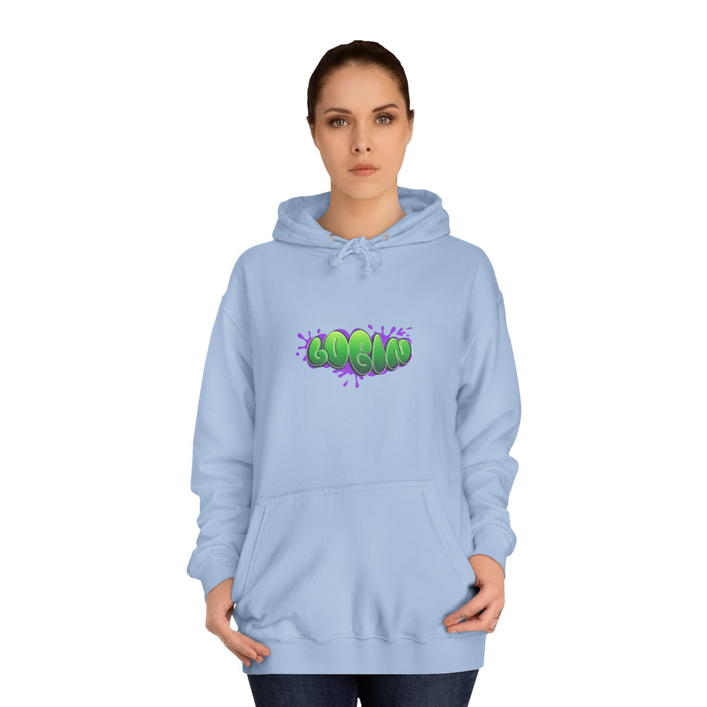 Hoodie with Green Graffiti "Login" Design - Streetwear Pullover