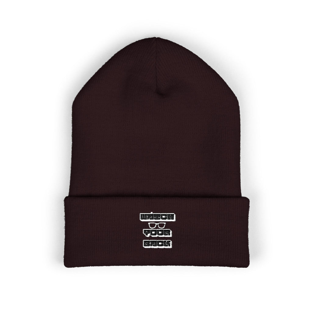Embroidered 'Watch Your Back' Classic Cuffed Beanie — Cozy Winter Knit Hat