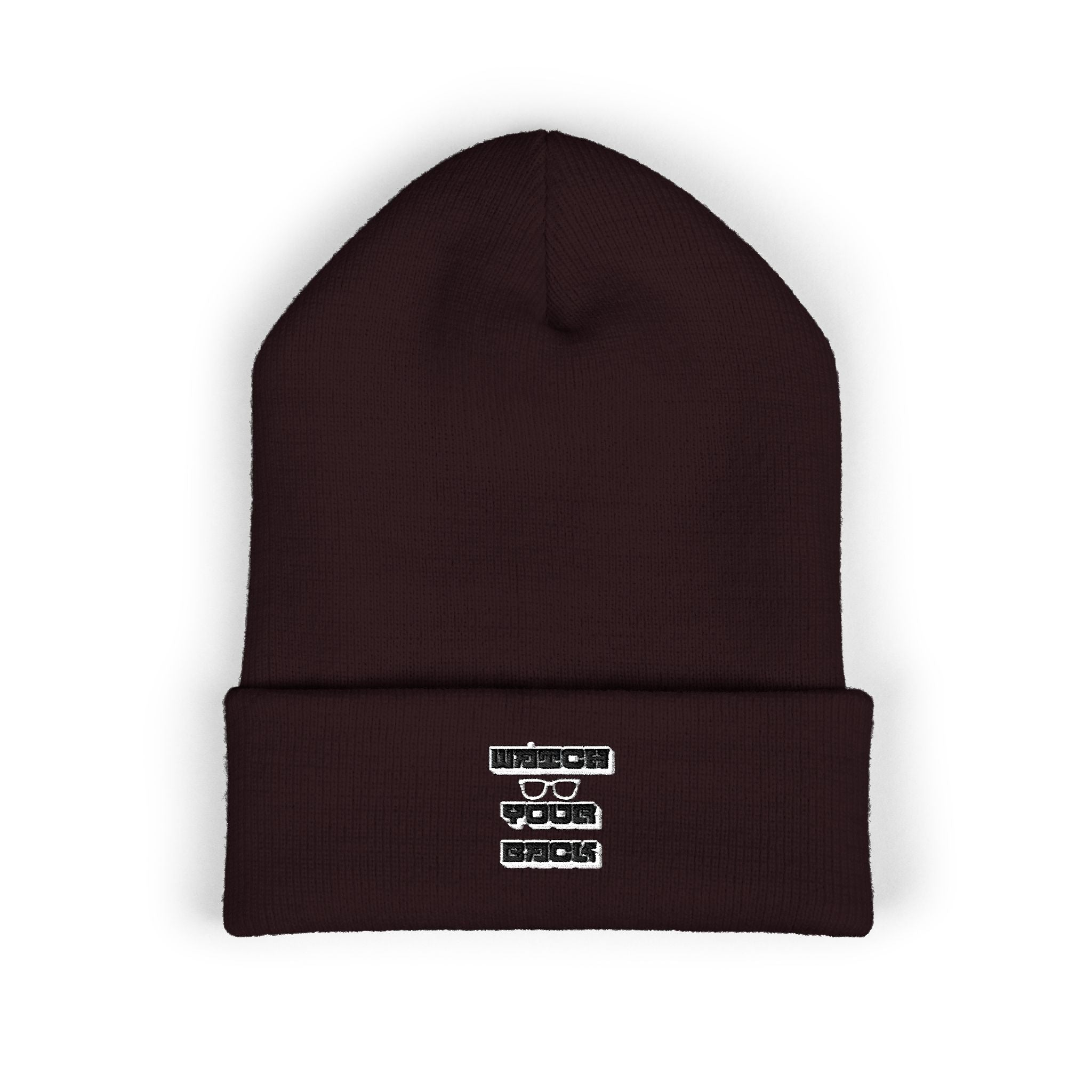Embroidered 'Watch Your Back' Classic Cuffed Beanie — Cozy Winter Knit Hat