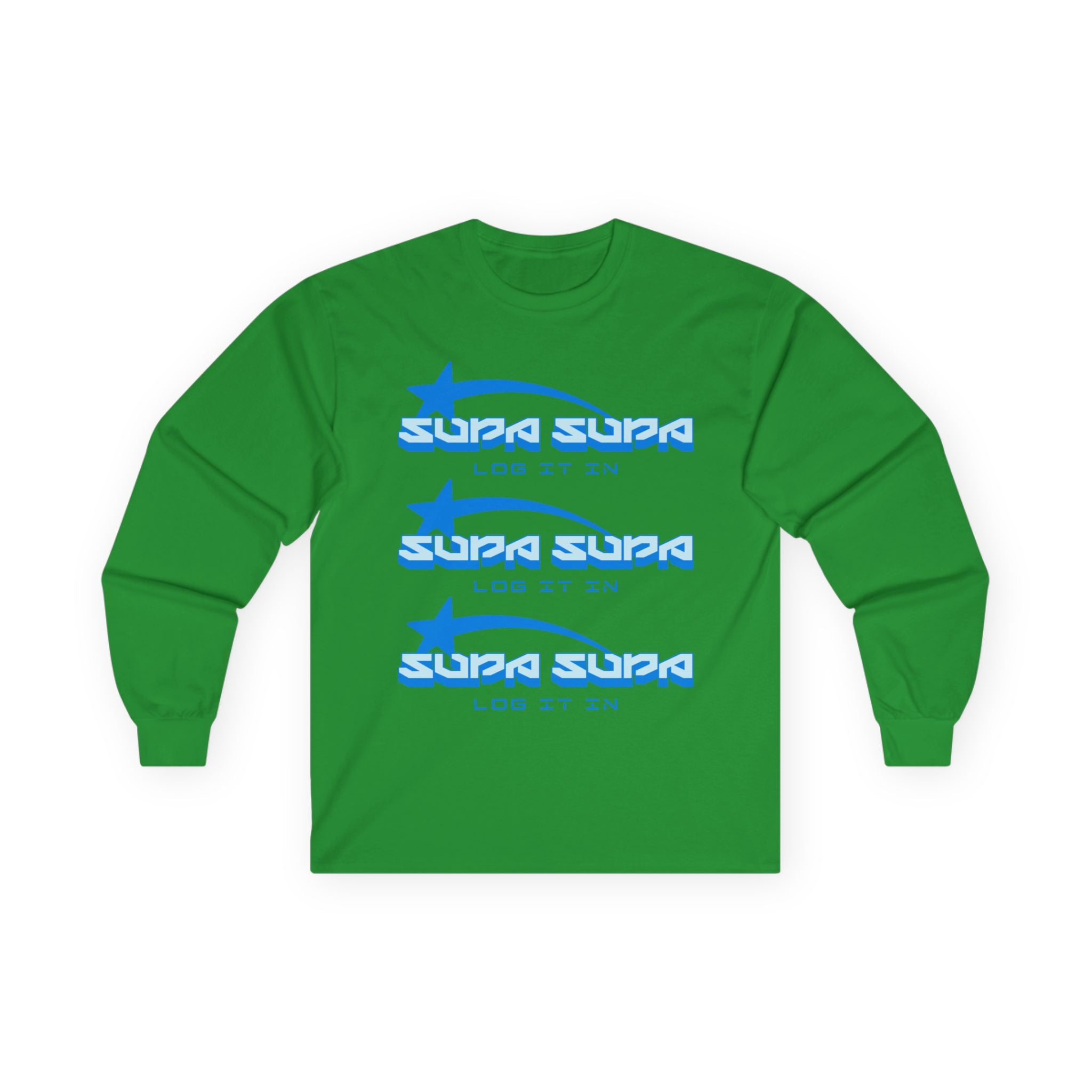Retro Blue 'SUPA SUPA - LOG IT IN' Long Sleeve Tee