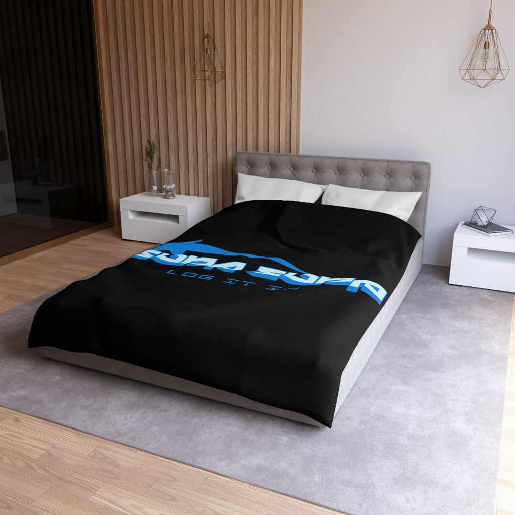 Duvet Cover — Black 'Supa Supa Log It In' Graphic Microfiber Bedding