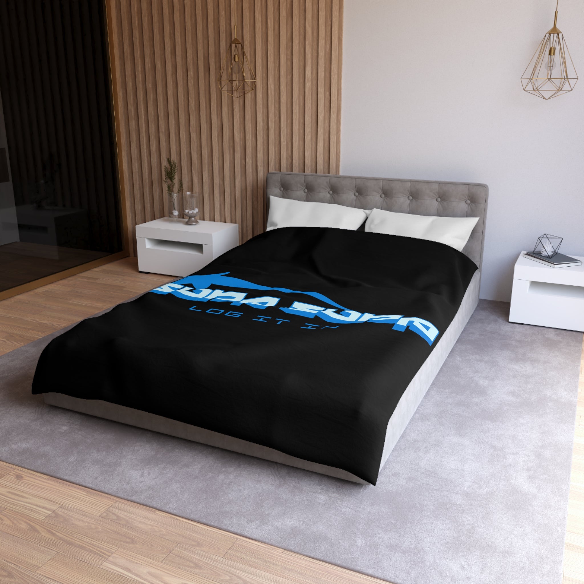 Duvet Cover — Black 'Supa Supa Log It In' Graphic Microfiber Bedding