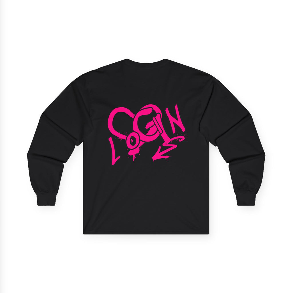 Long Sleeve Tee — Pink Graffiti "LOGIN" Heart Design
