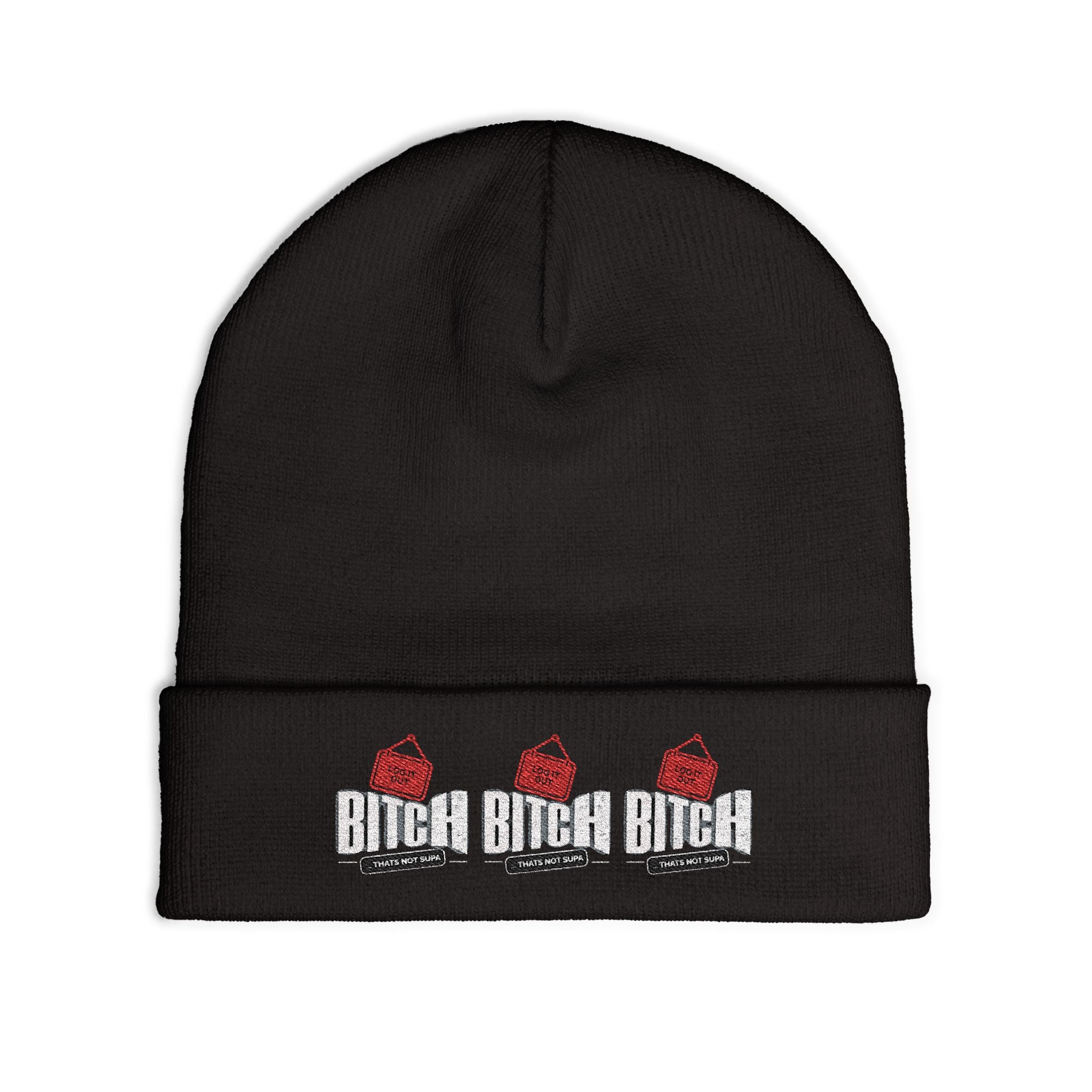Embroidered 'LOG OUT' Knit Beanie — Gnome Humor Winter Hat