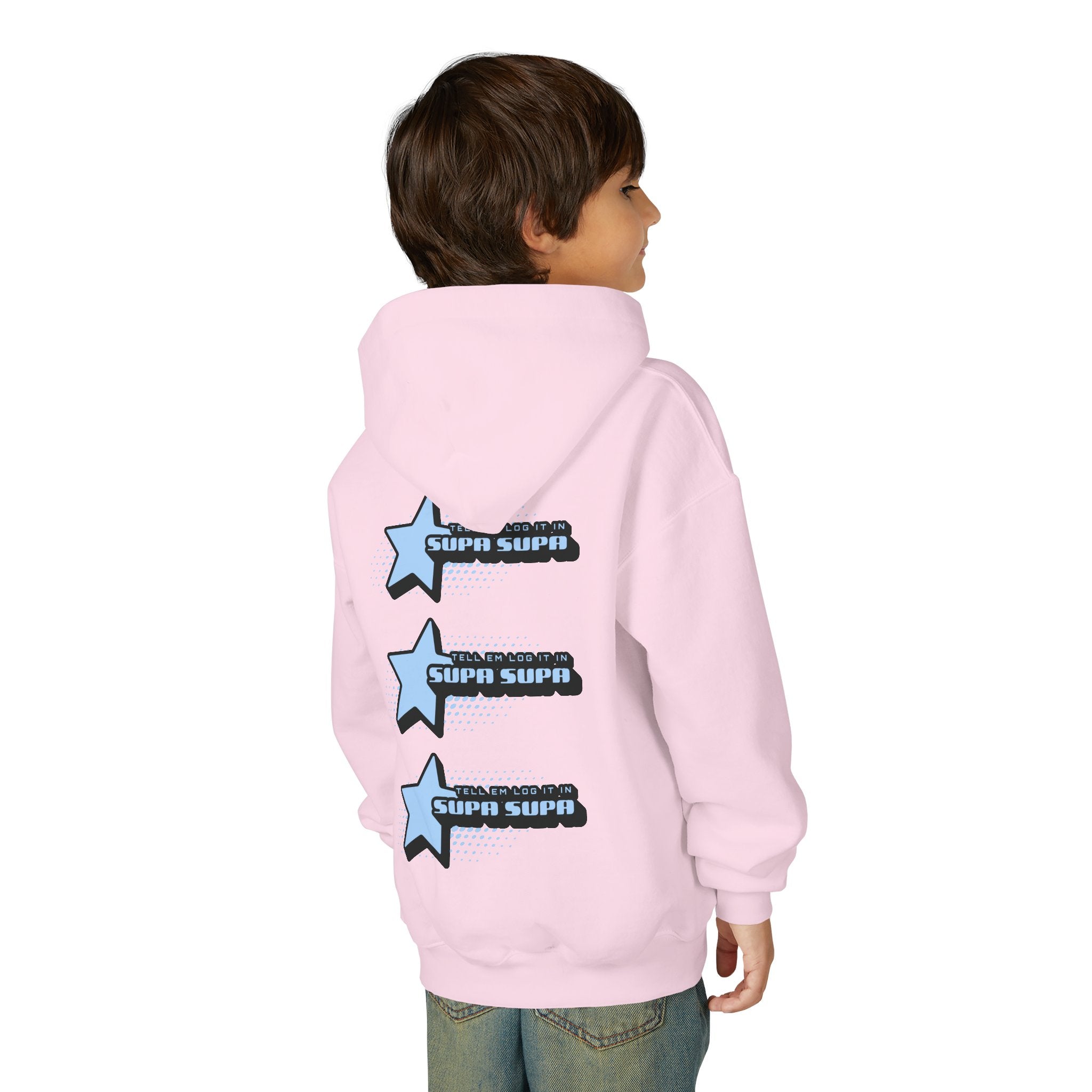 Youth Hoodie — Blue Star "SUPA SUPA" Graphic Pullover