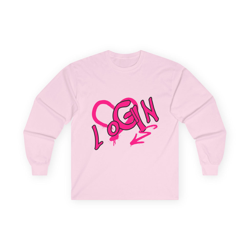Long Sleeve Tee — Pink Graffiti "LOGIN" Heart Design