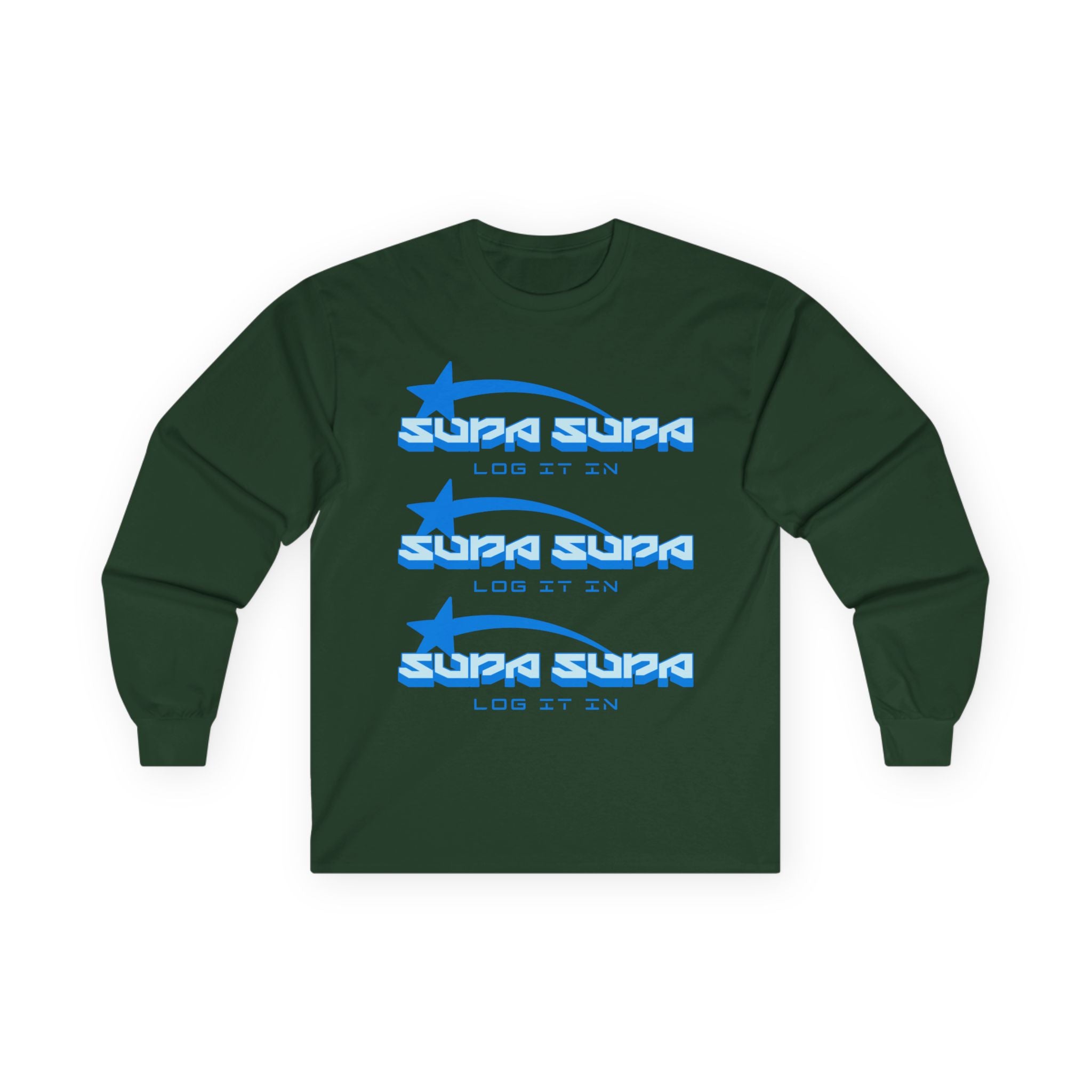 Retro Blue 'SUPA SUPA - LOG IT IN' Long Sleeve Tee