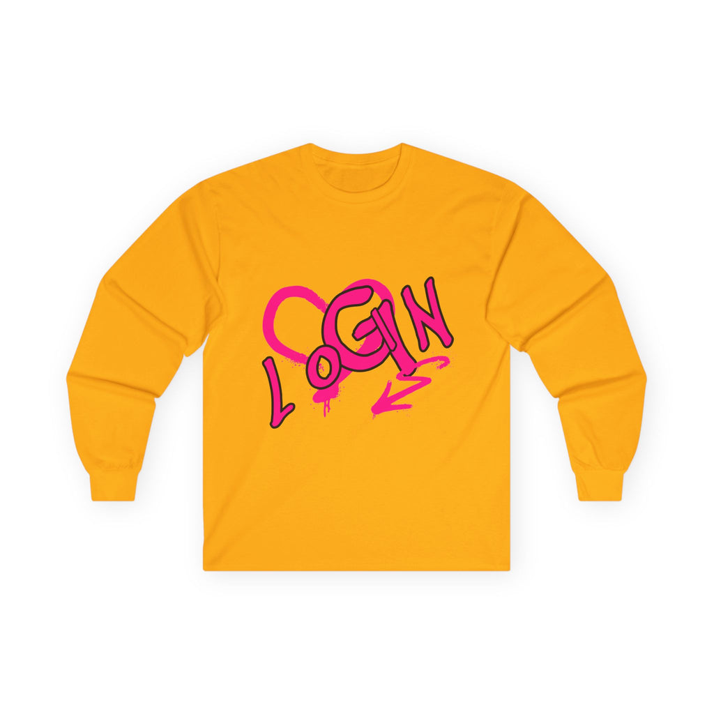 Long Sleeve Tee — Pink Graffiti "LOGIN" Heart Design