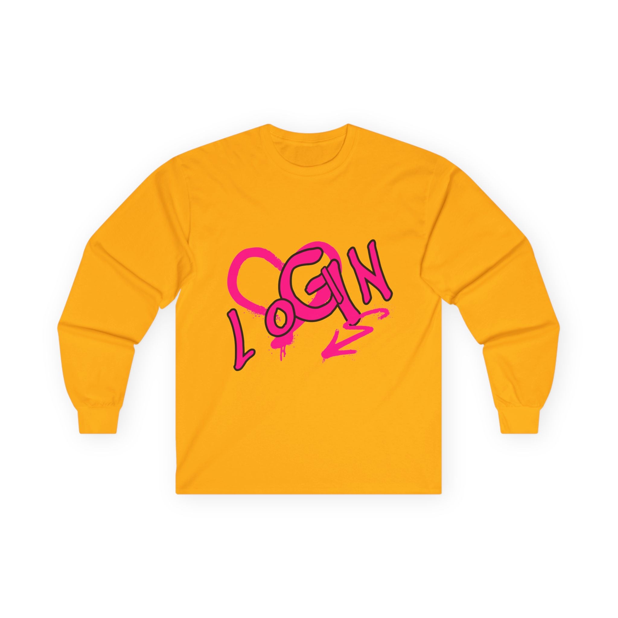 Long Sleeve Tee — Pink Graffiti "LOGIN" Heart Design