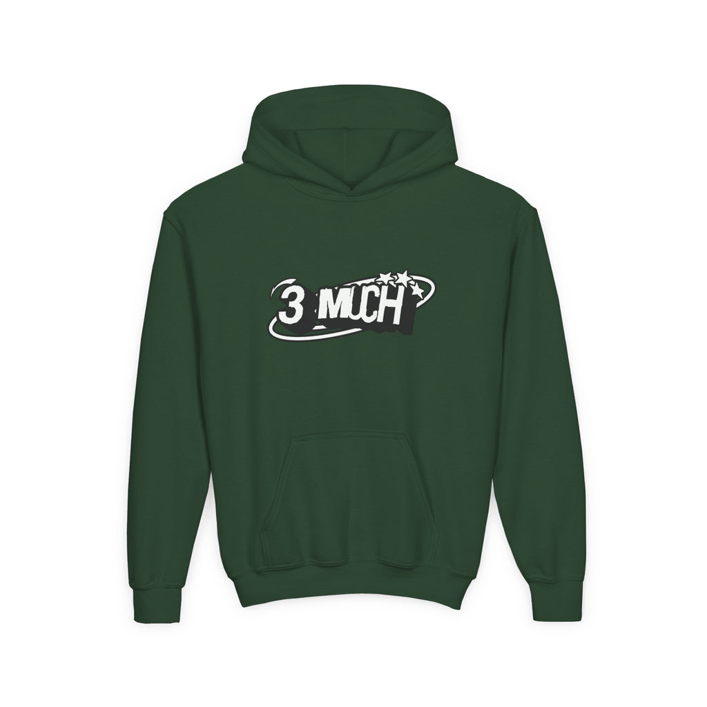 Youth Hoodie — Retro '3 MUCH'Style Graphic Pullover