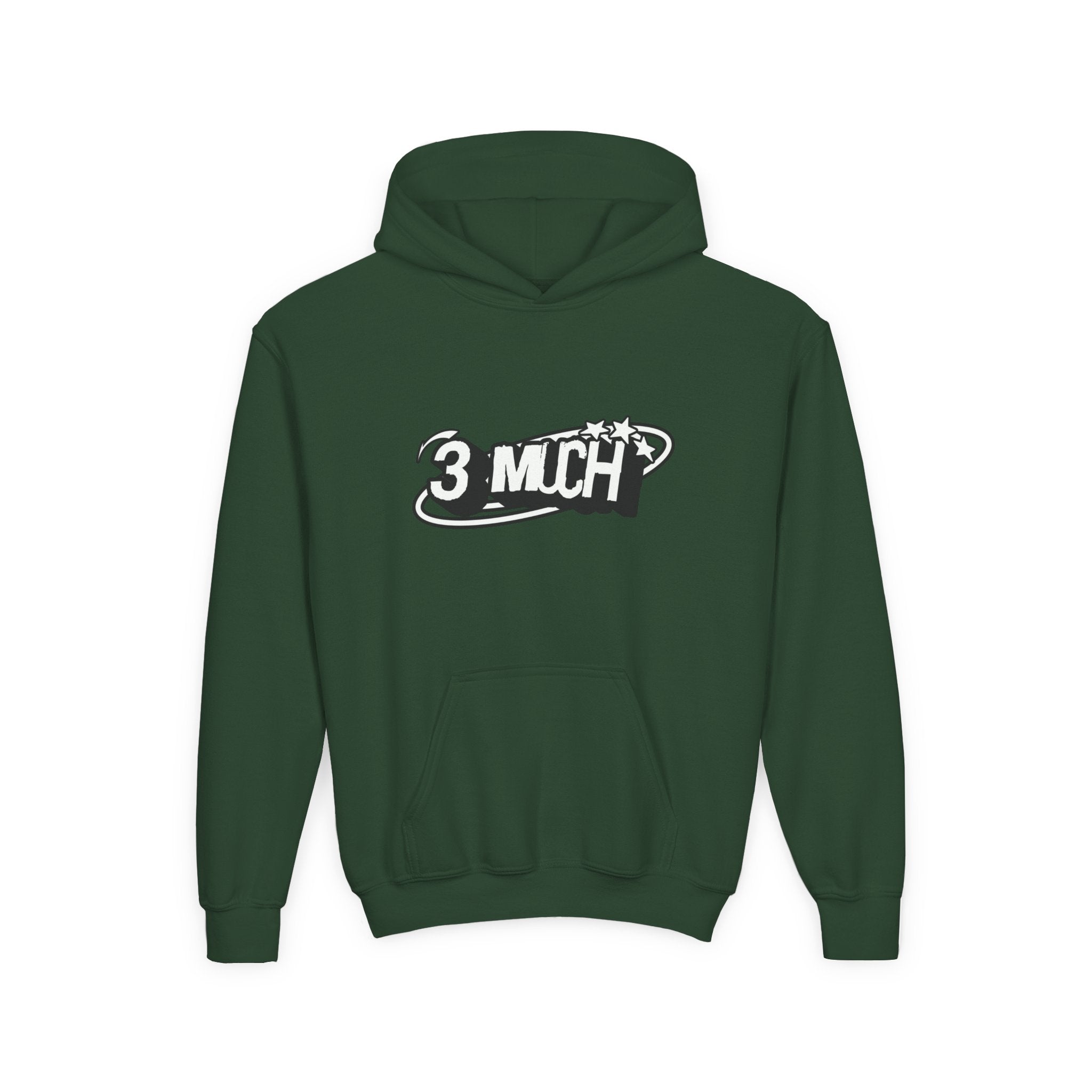Youth Hoodie — Retro '3 MUCH'Style Graphic Pullover
