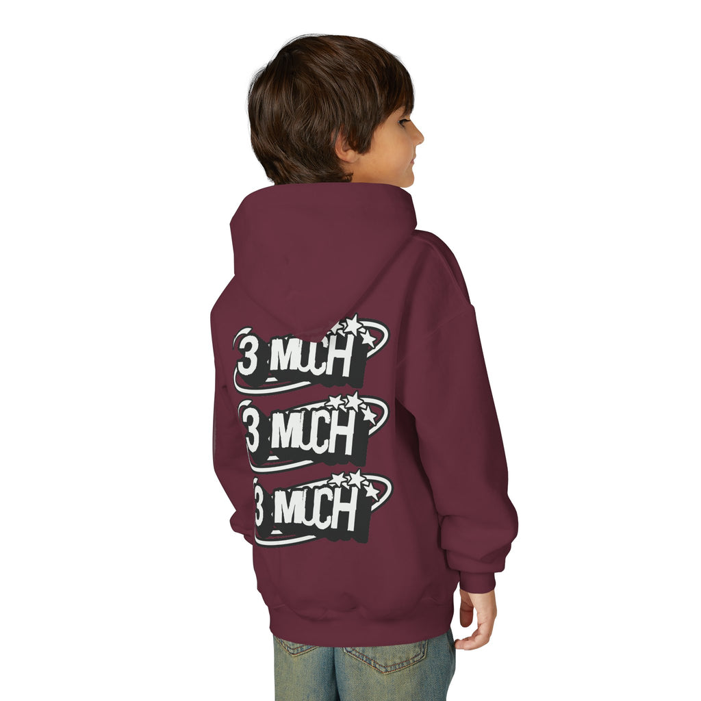 Youth Hoodie — Retro '3 MUCH'Style Graphic Pullover