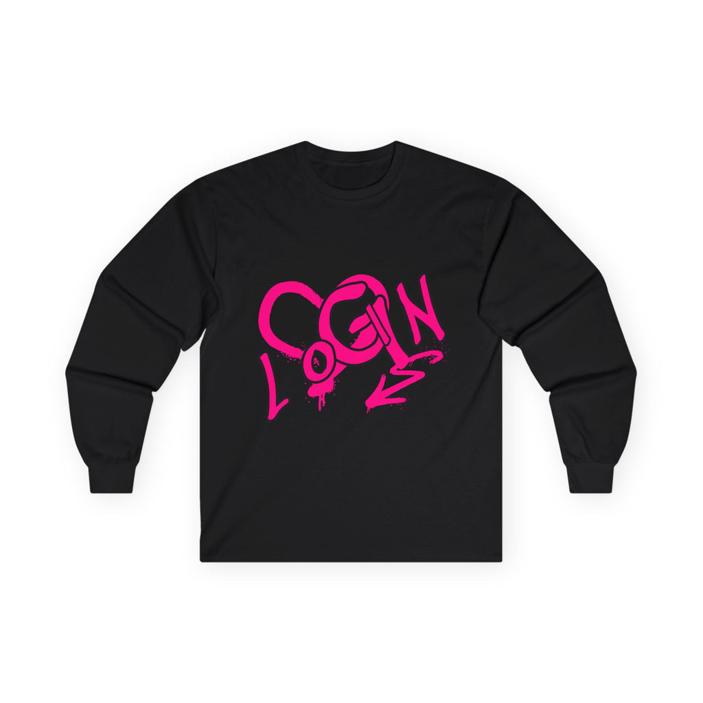 Long Sleeve Tee — Pink Graffiti "LOGIN" Heart Design