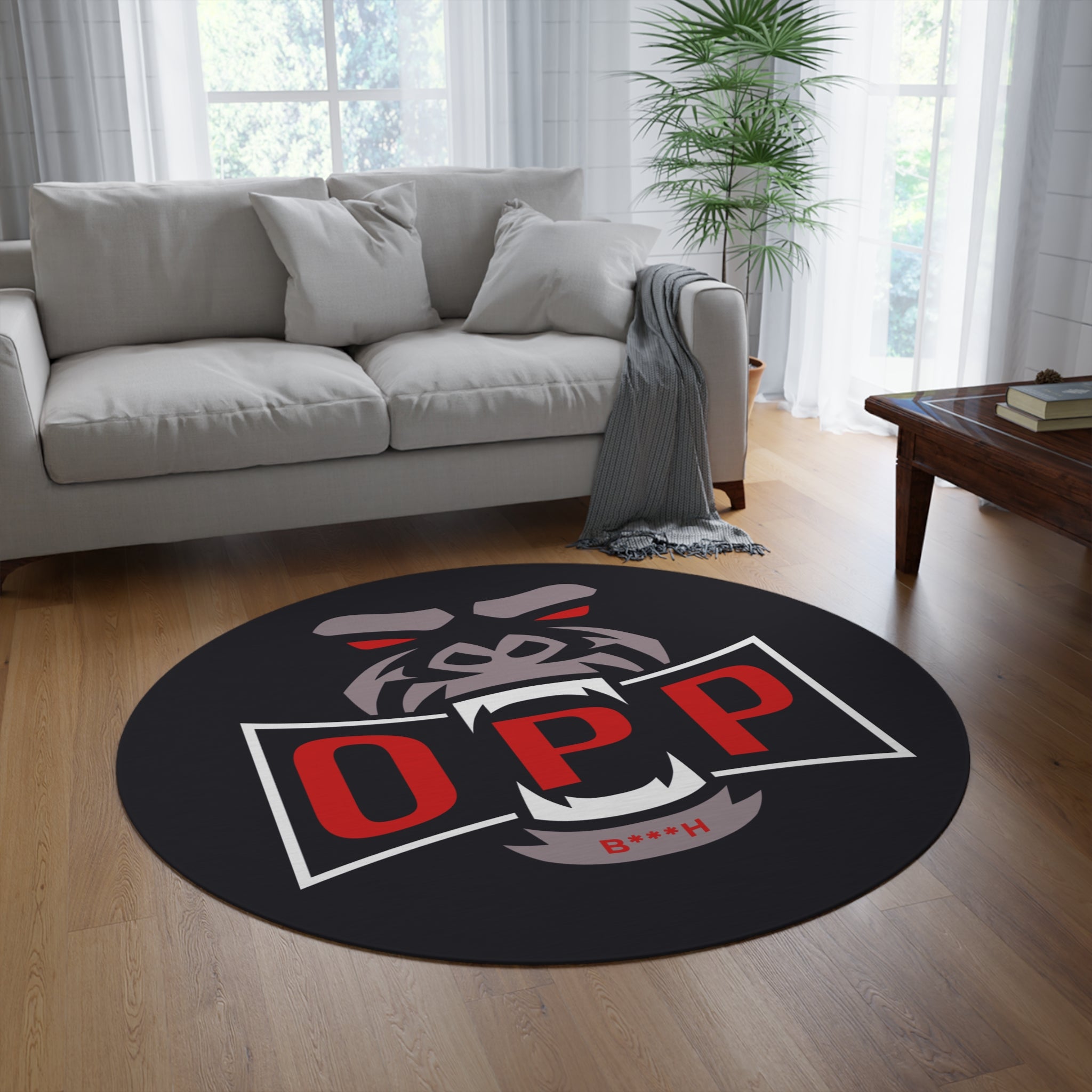 Gorilla OPP Logo Round Rug – Bold Black & Red Game Room Mat