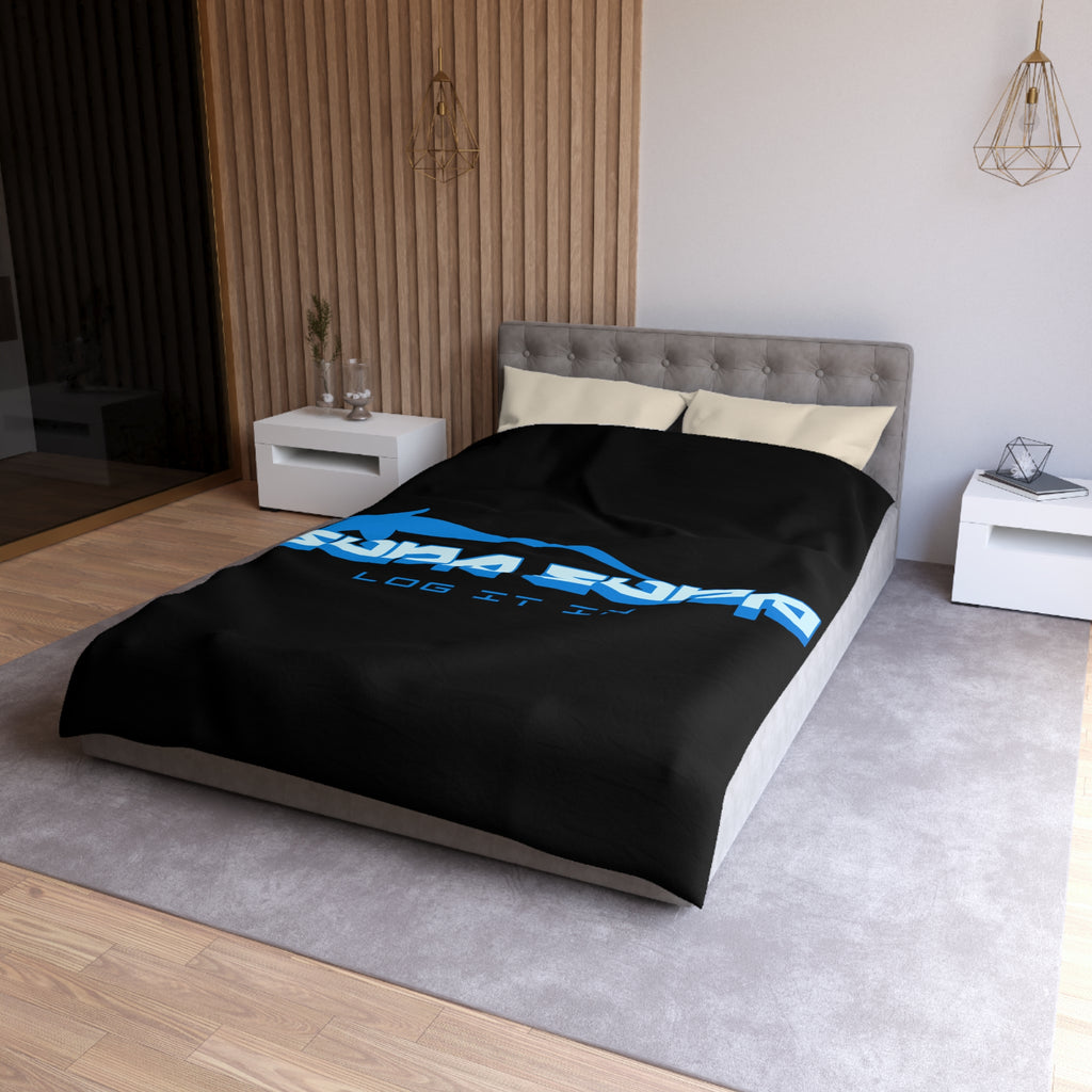 Duvet Cover — Black 'Supa Supa Log It In' Graphic Microfiber Bedding
