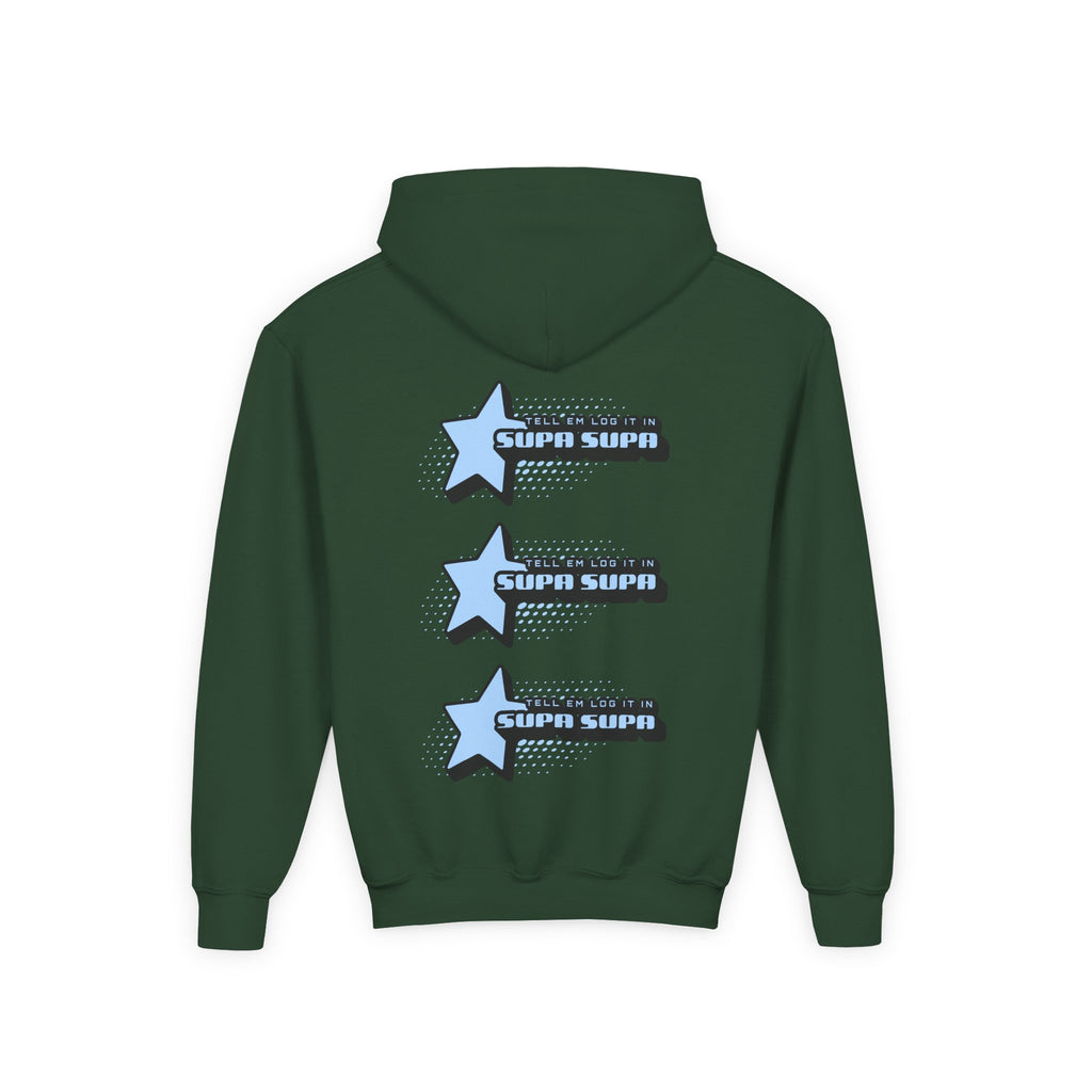 Youth Hoodie — Blue Star "SUPA SUPA" Graphic Pullover