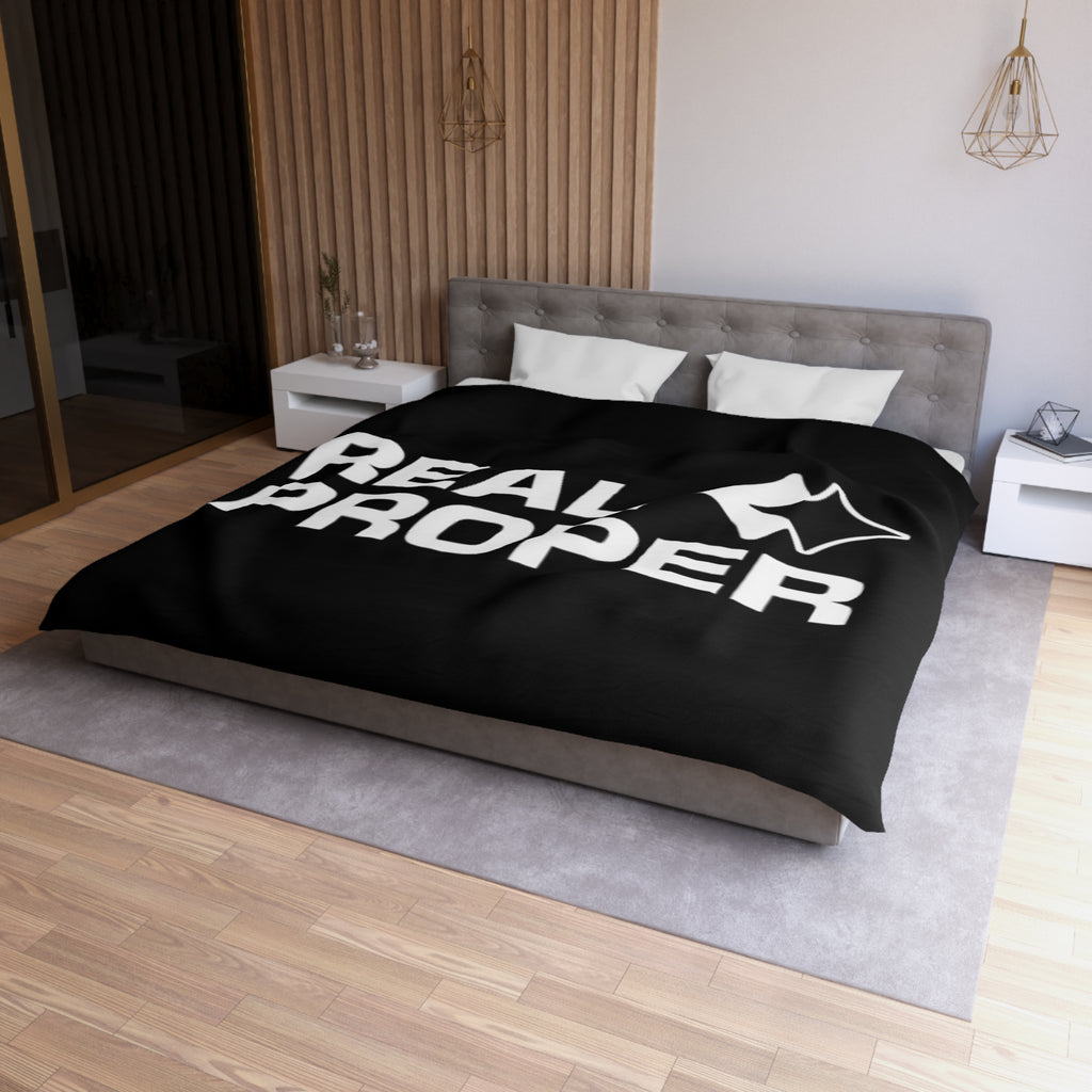 Duvet Cover — "REAL PROPER" Bold Text Black Microfiber Duvet
