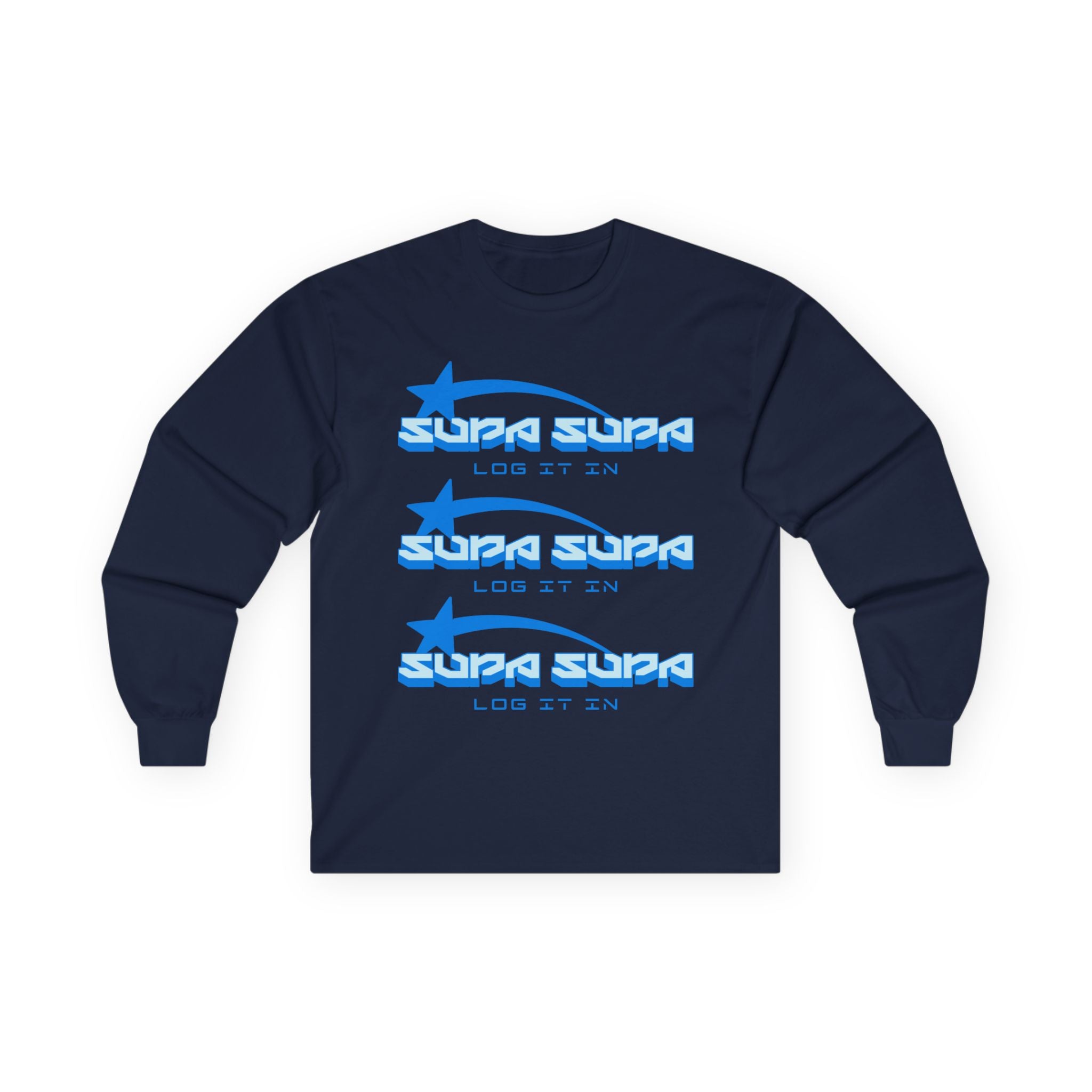 Retro Blue 'SUPA SUPA - LOG IT IN' Long Sleeve Tee
