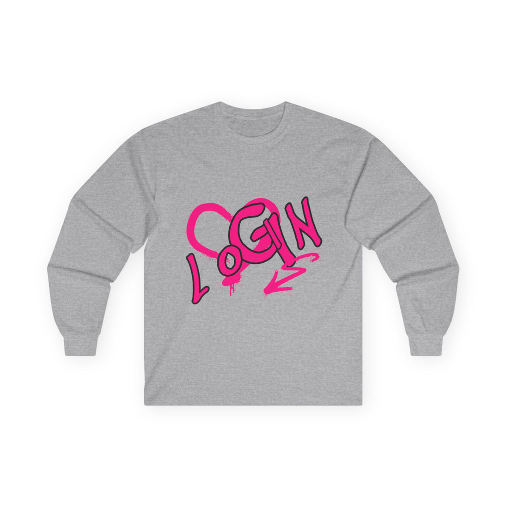 Long Sleeve Tee — Pink Graffiti "LOGIN" Heart Design