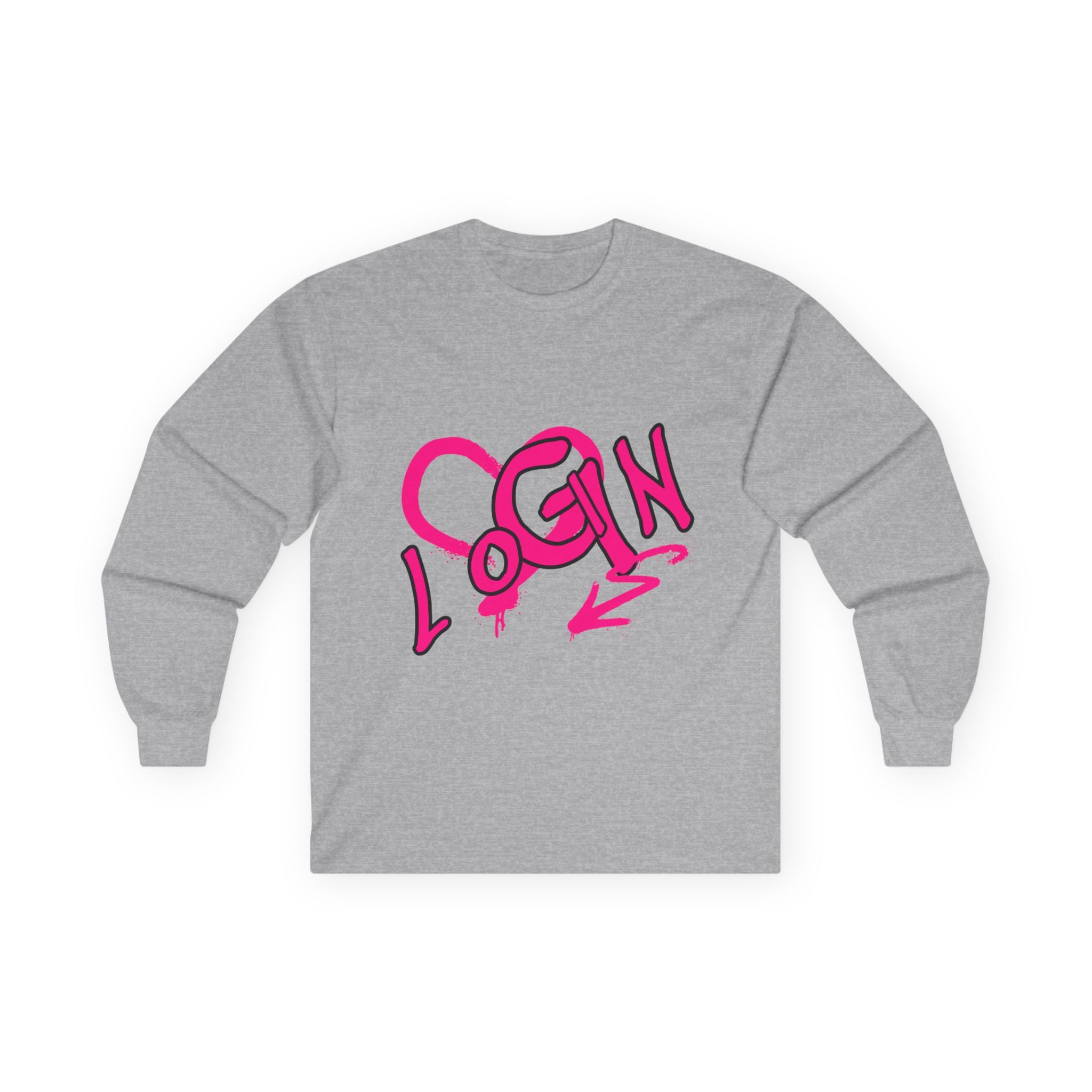 Long Sleeve Tee — Pink Graffiti "LOGIN" Heart Design